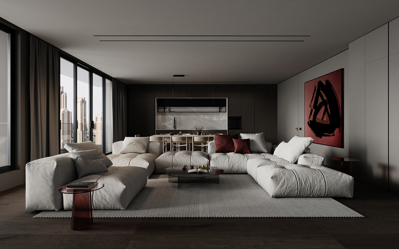 sofa Interior design rendering Render kitchen design living room apartment dubai Abu Dhabi