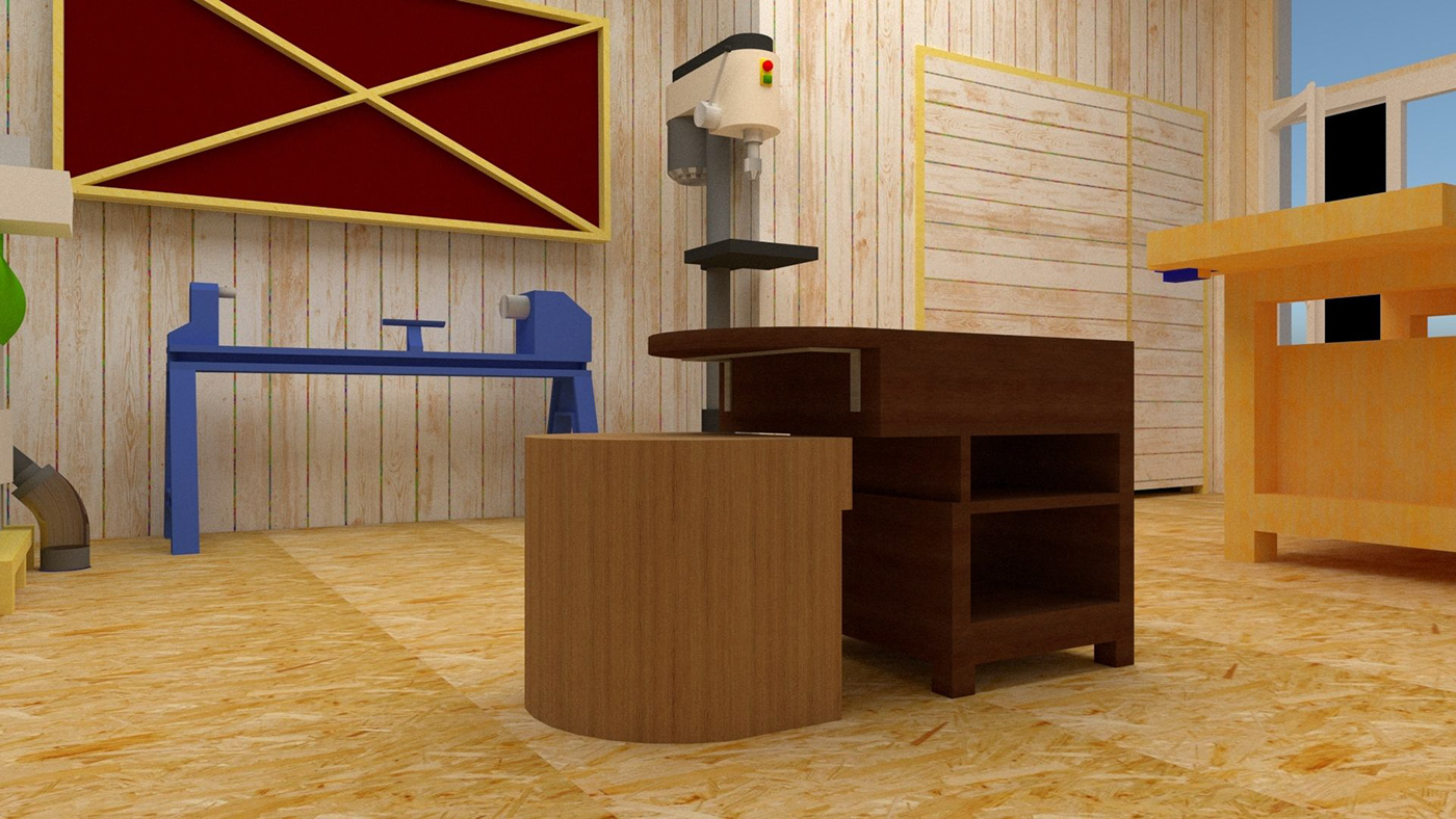 3D Rendering chummar design furniture industrial design  product design  Project wood work workbench Workshop