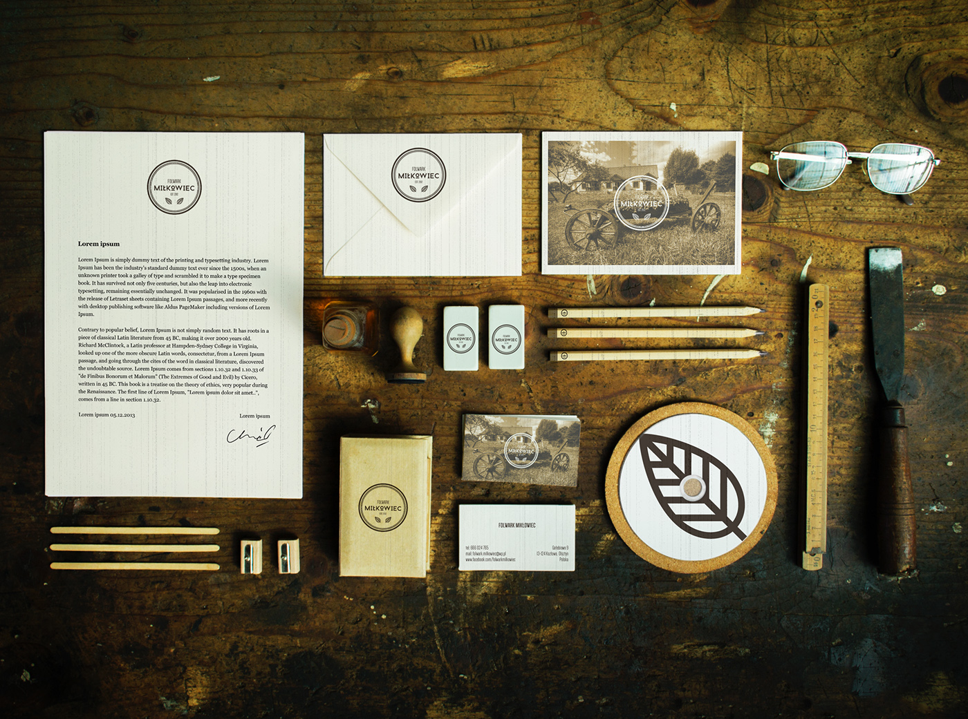 folwark mikłowiec Damian Chmiel logo Hipster Corporate Identity Stationery print old style vintage wood ID