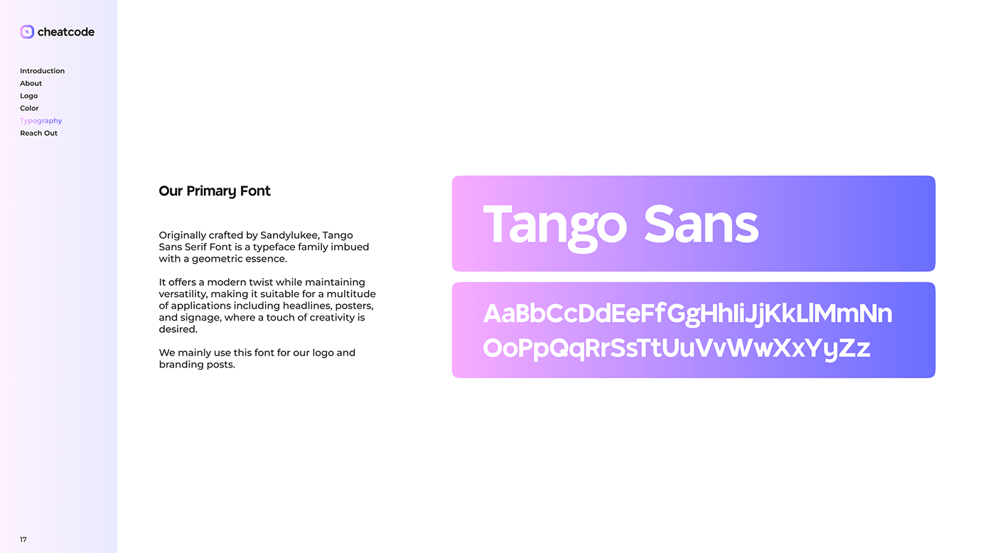 Cheat Code's primary font and typeface is Tango Sans and is used for our Logo Wordmark.
