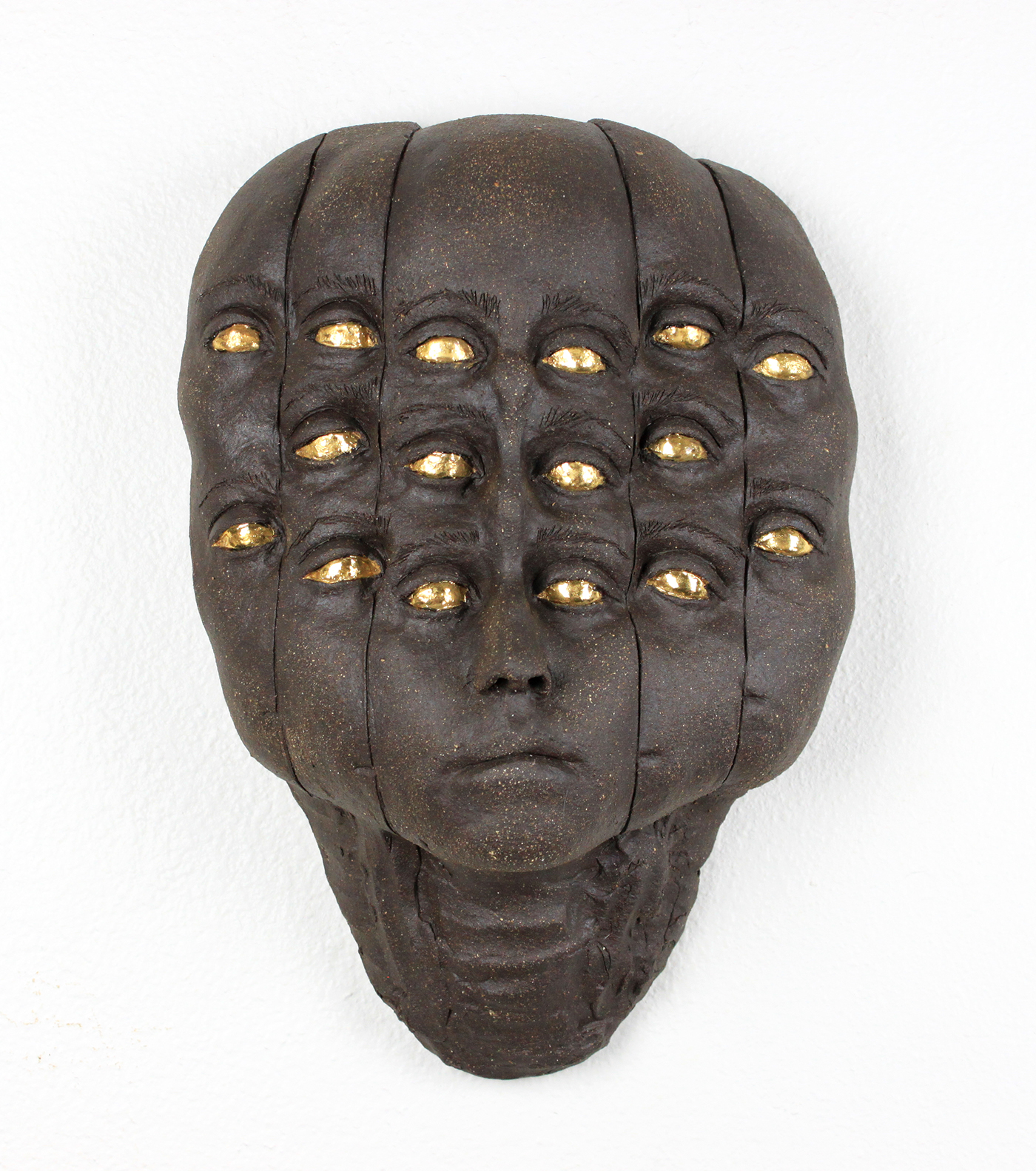 femalegaze multiple eyes stoneware goldluster Mythological divinity shield protection turnmentostone
