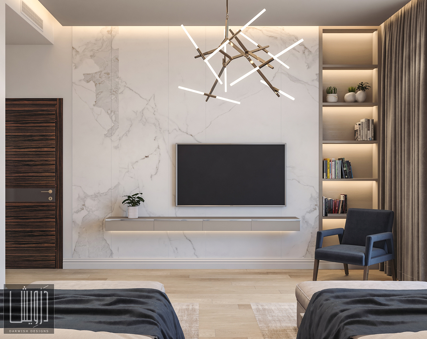 architecture Interior bedroom twin modern Render design