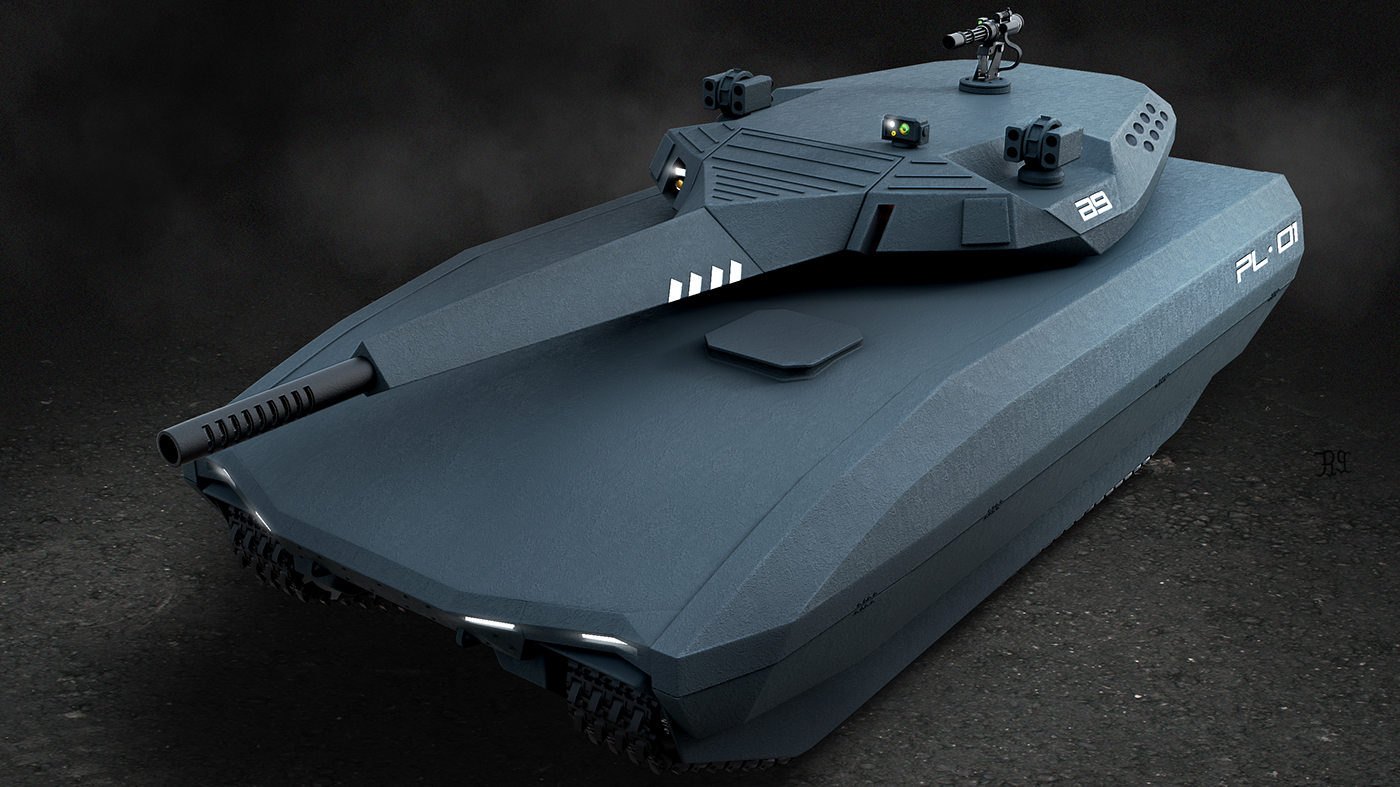 tank pl-01 3D Tank hard surface maya 3d model Minigun poland tank stalth tank