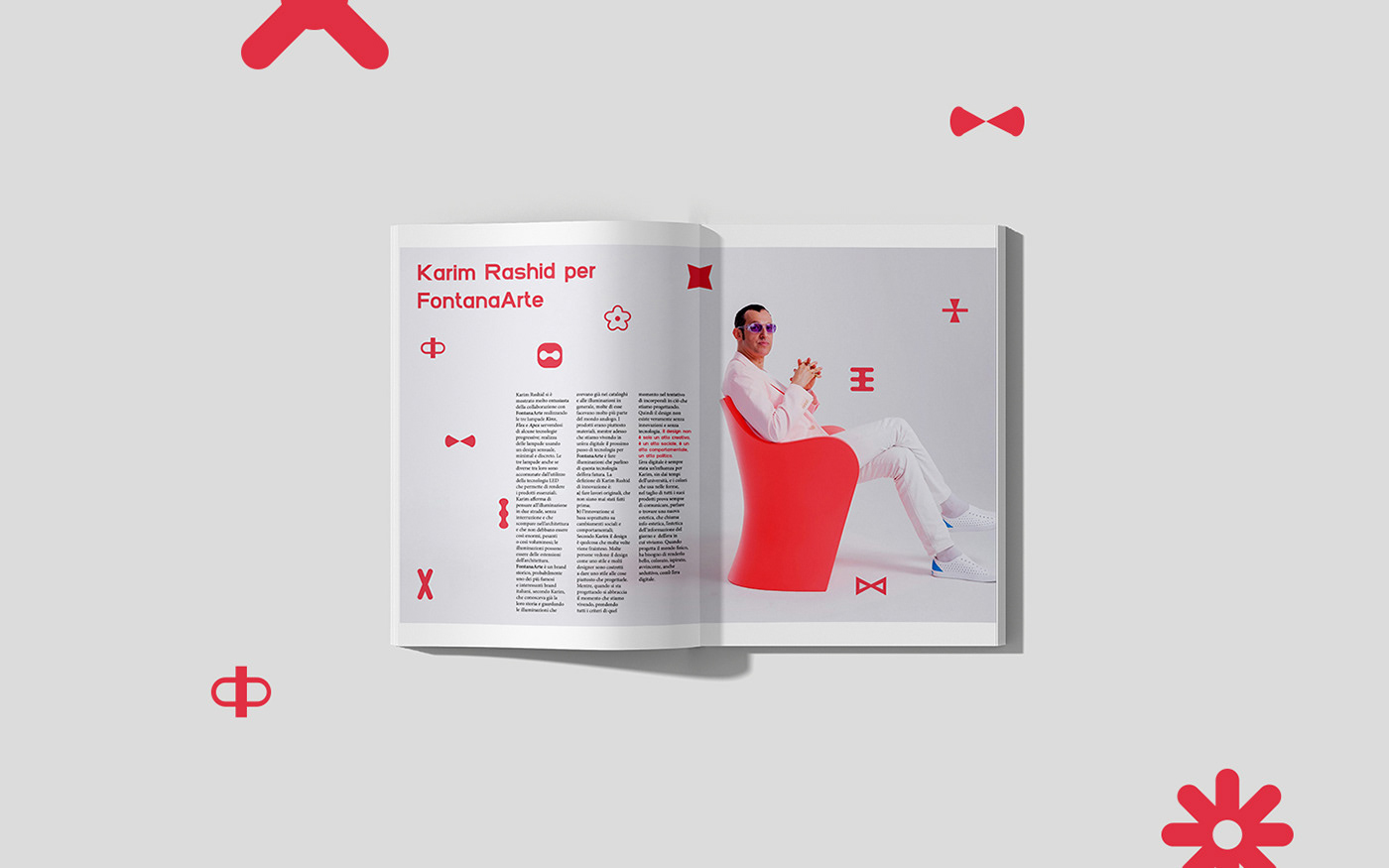 Direzione artistica grafica editoriale Karim Rashid magazine progettazione grafica