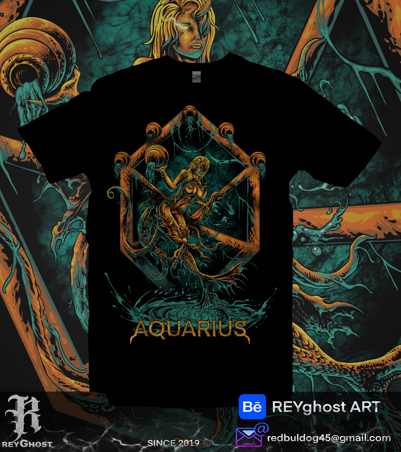 digital illustration zodiac black metal dark death metal queen longsleeve metal t-shirt aquarius