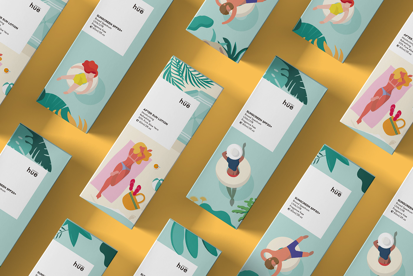 Packaging graphic design  ILLUSTRATION  sunscreen Cosmetic aftersun beauty product branding  skincare natural