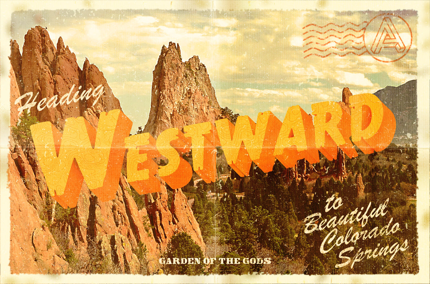 adventure Colorado colorado springs Garden of the Gods lettering mail map Nature outdoors postcard Travel west westward