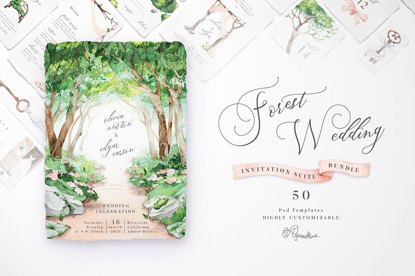 wedding invitations watercolour aquarelle save the date forest forest wedding wedding suite wedding stationery Wedding Invites