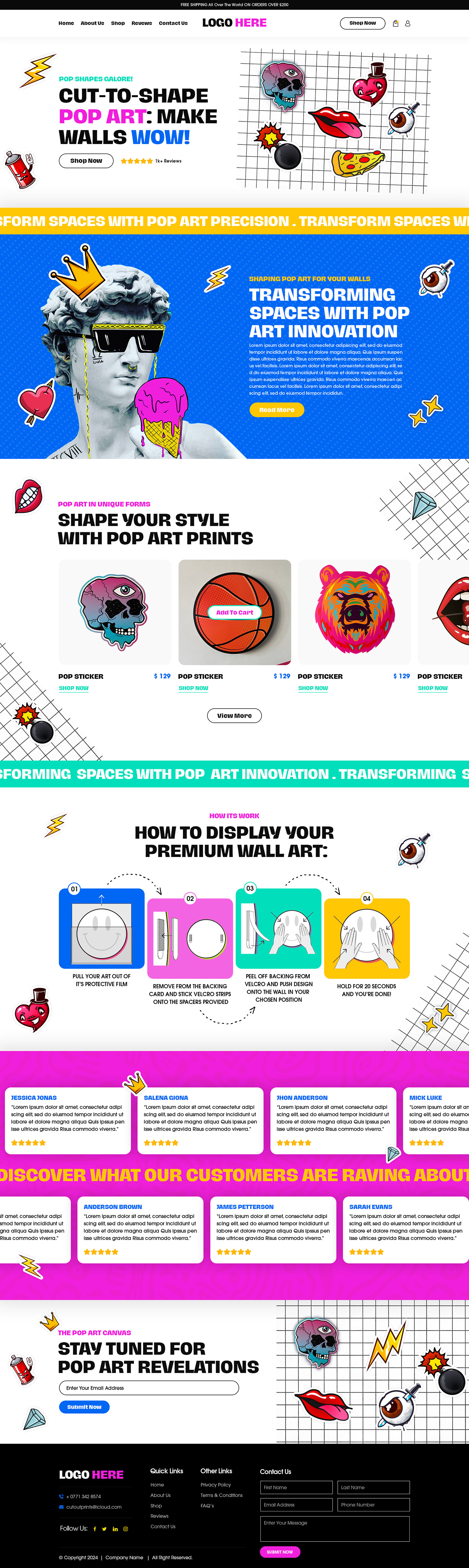 sticker selling Website Design Pop Art ecommerce website UI/UX Figma Web Design 