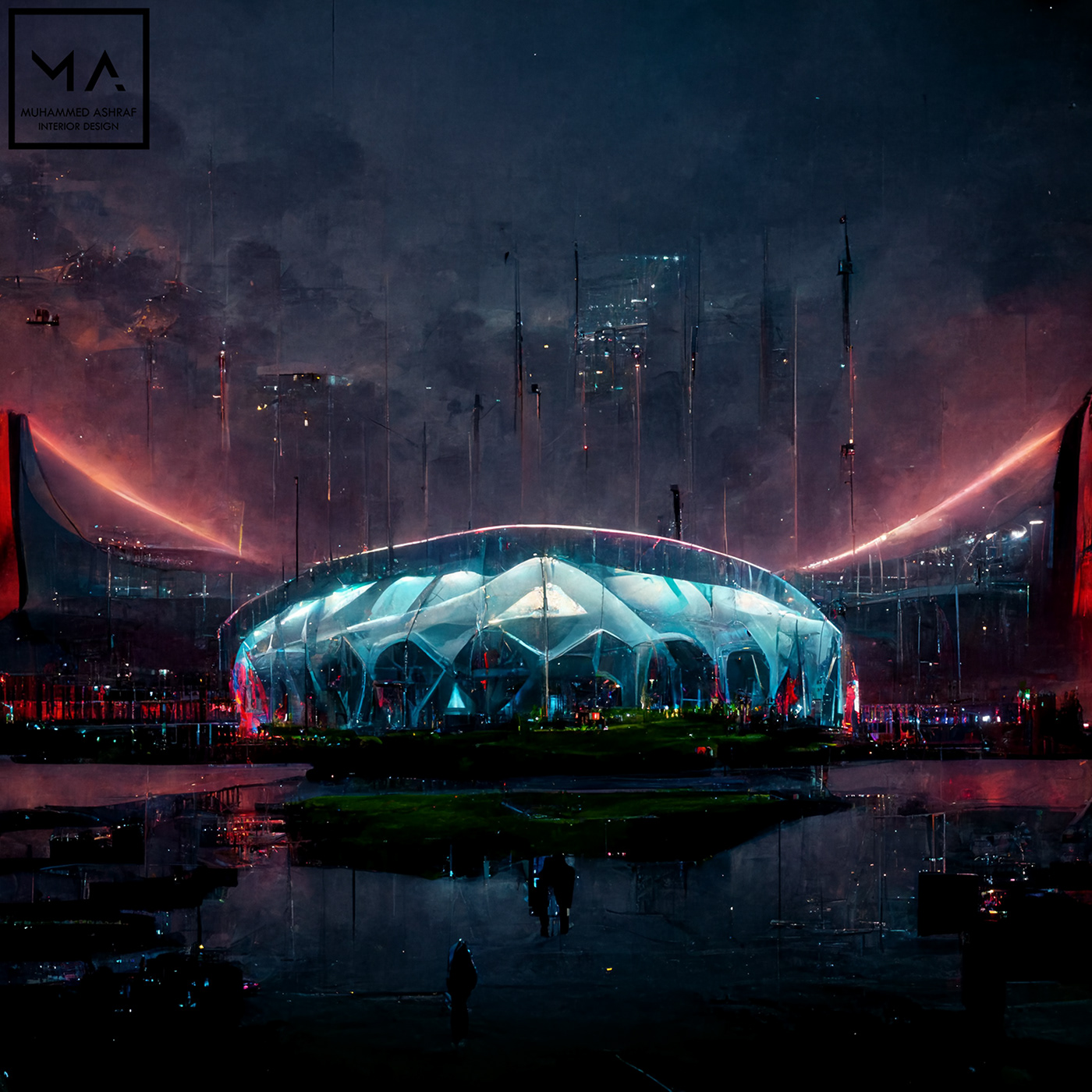 ai architecture artificial intelligence Digital Art  digital illustration exterior design football soccer stadium visualization