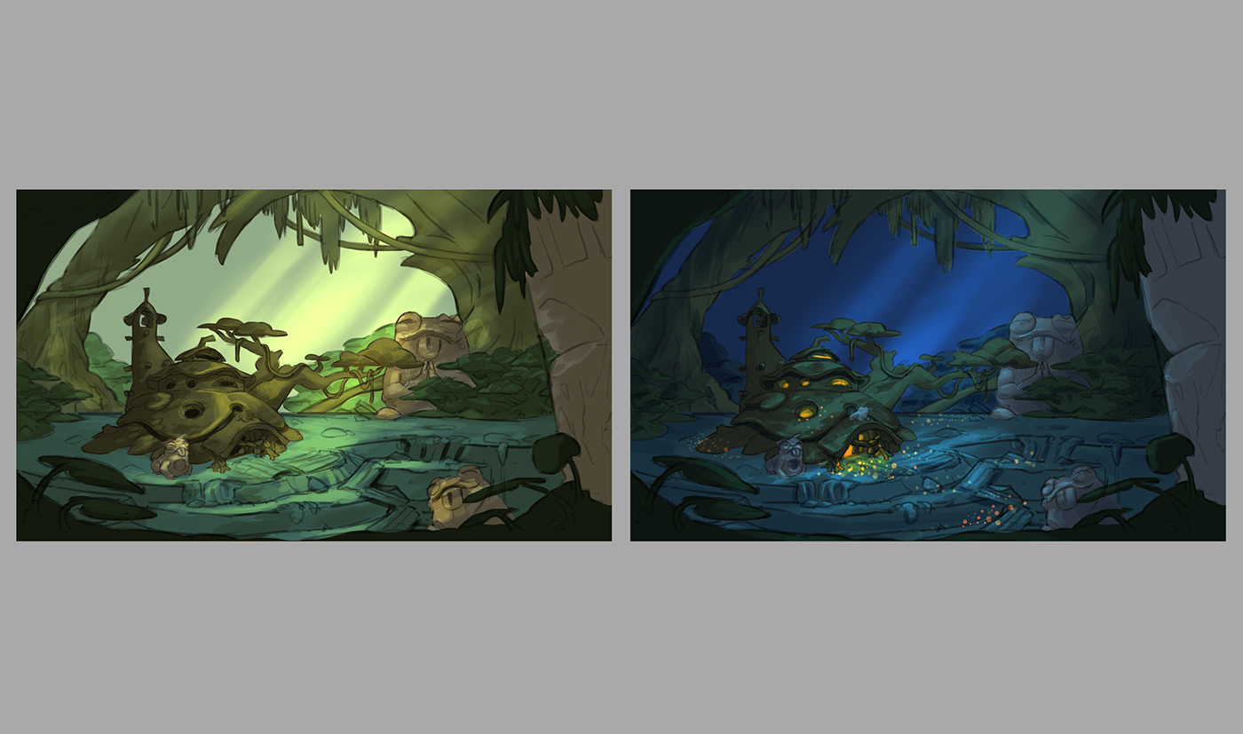 2D CG concept art environment fantasy frog Game Art Landscape stylized swamp