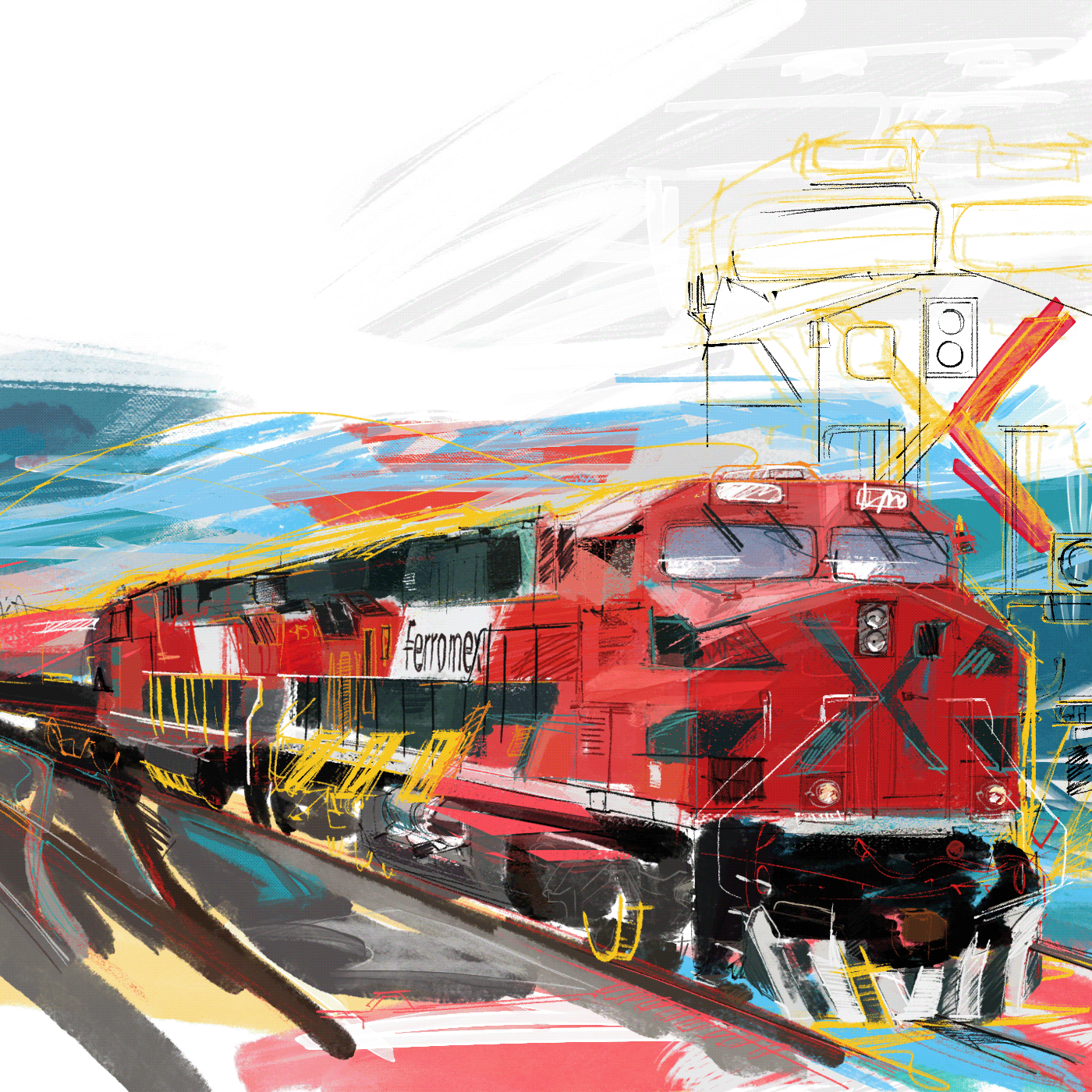 Ferromex mexico train locomotive railway sketch