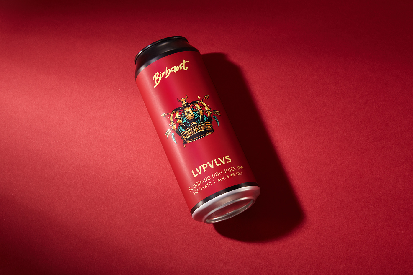 Label design for LVPVLVS Juicy IPA brewed with El Dorado hop.