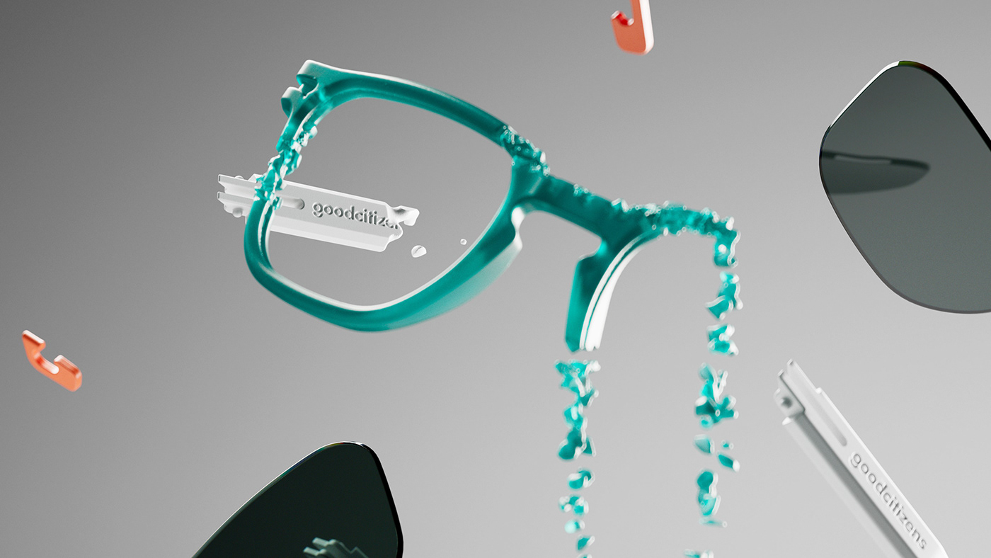 CGI 3D Sunglasses houdini simulation product animation  design RECYCLED Sustainability
