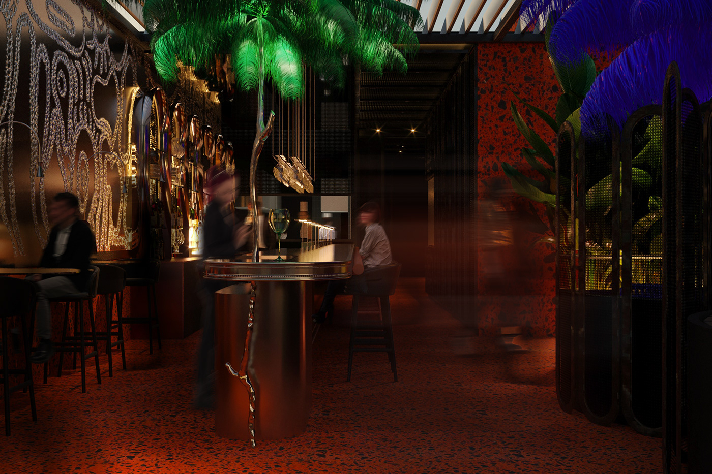 bar Interior interiordesign furniture restaurant red terazzo asian asia chinese