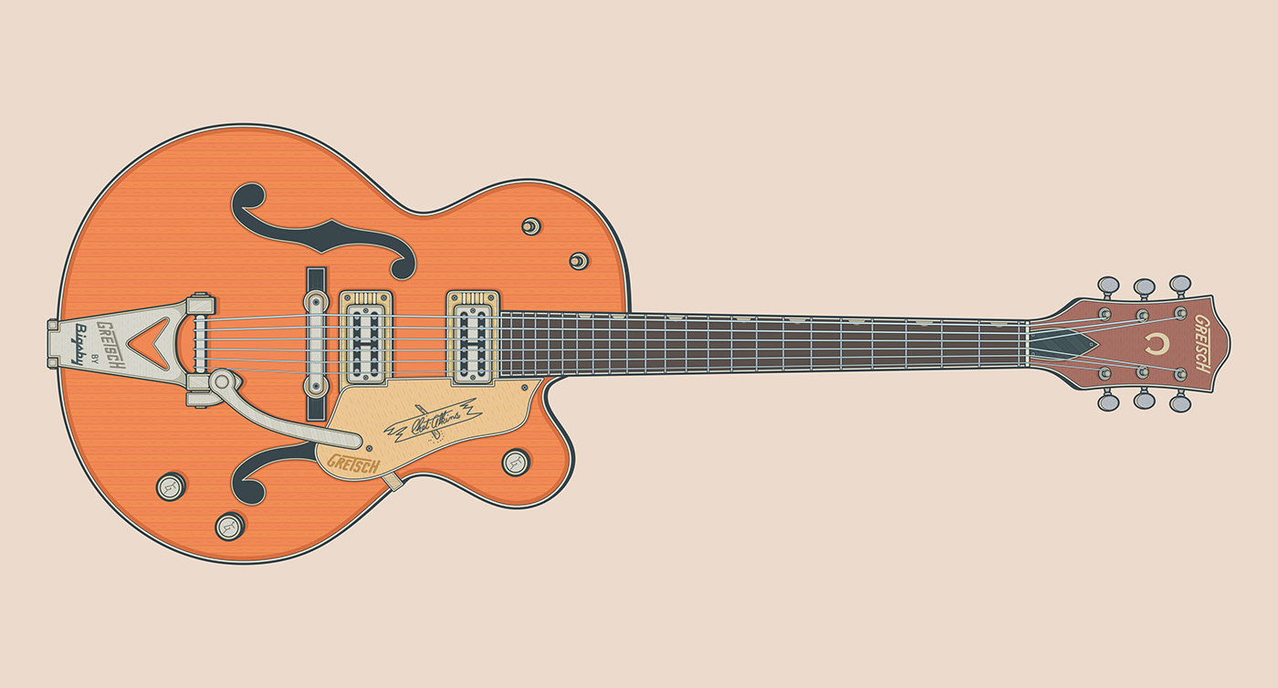 Chet Atkins Gretsch Gretsch Guitar guitar guitar illustration guitarist hollow body guitar musician vector Vector Illustration