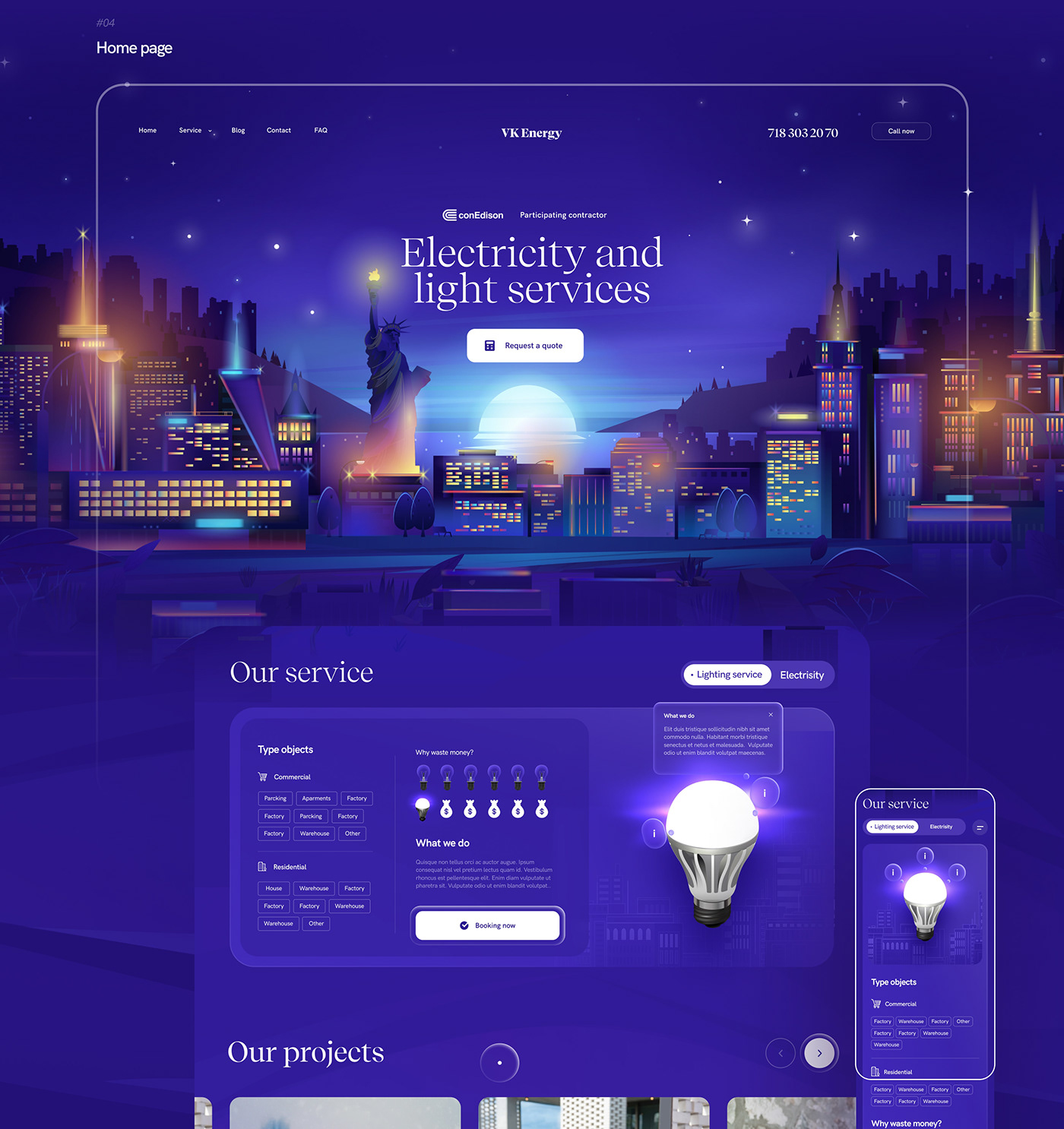 Bairamov studio city electricity ILLUSTRATION  Interface lighting service New York UI ux web site
