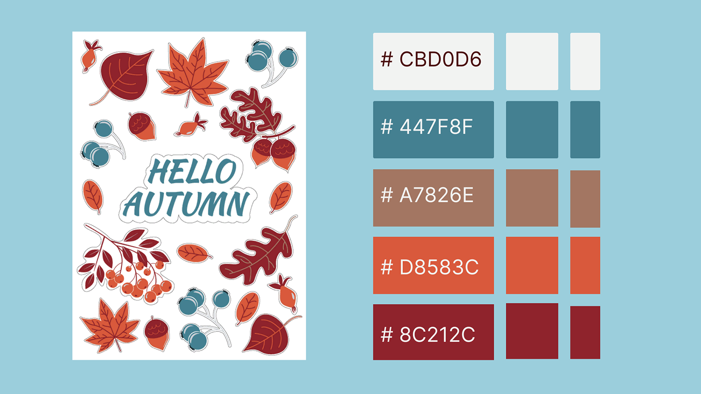 sticker polygraphy autumn стикерпак Наклейки осень полиграфия графический дизайн