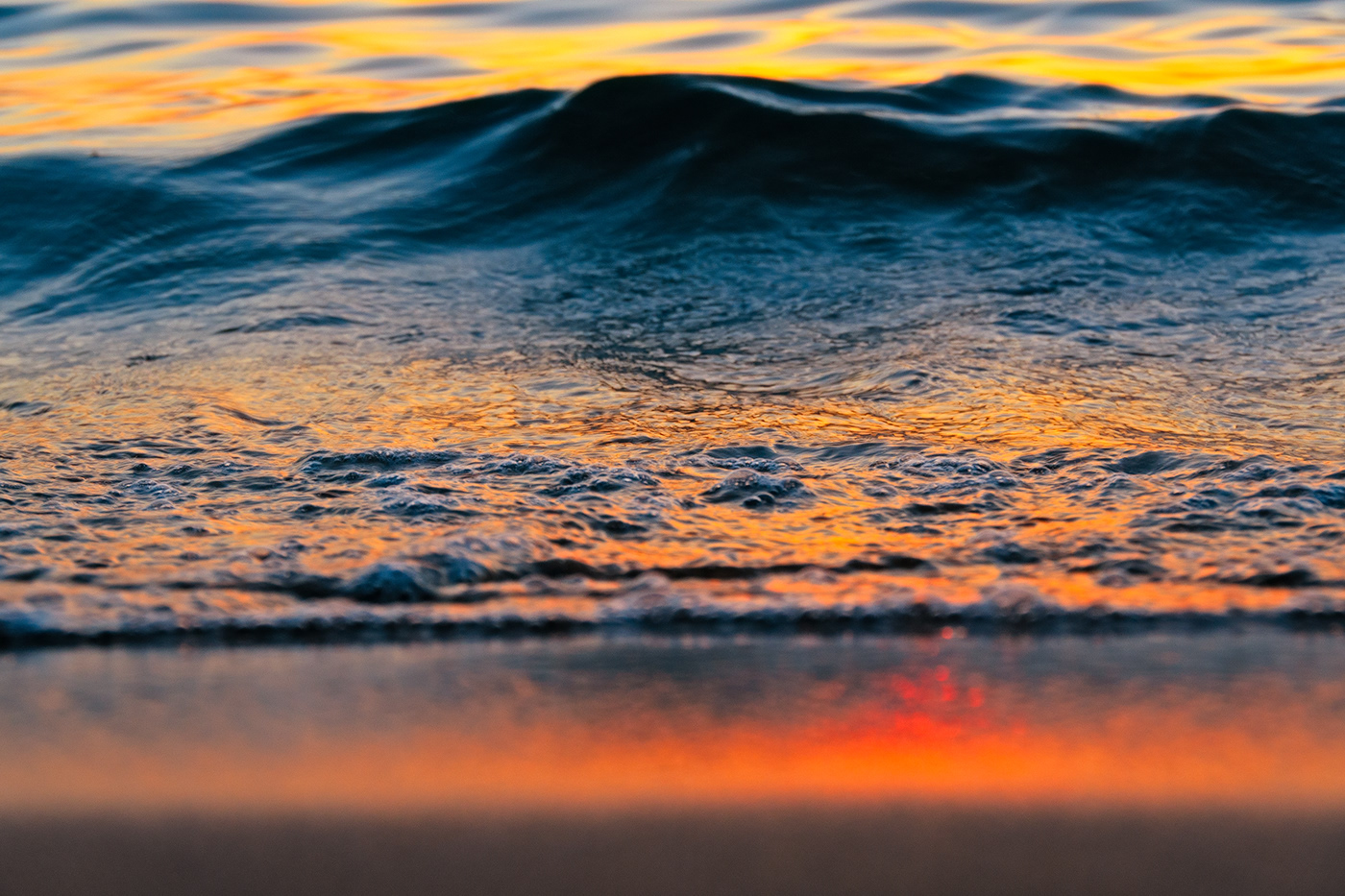 wave beach sand sea sunset