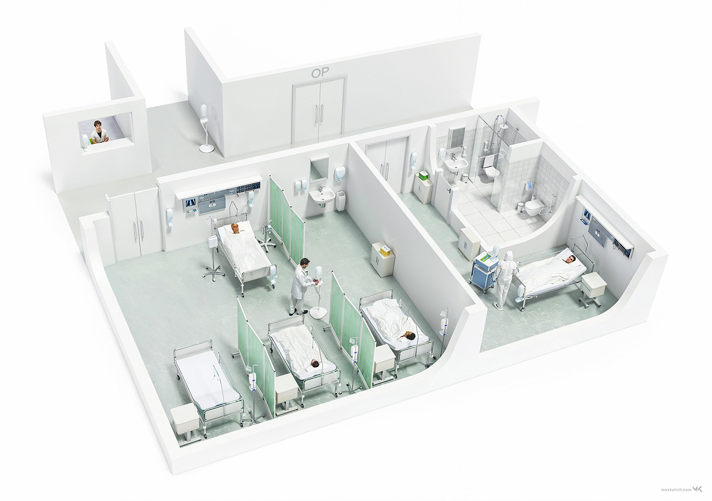 Intensive Care Station - 3D Floor Plan Rendering