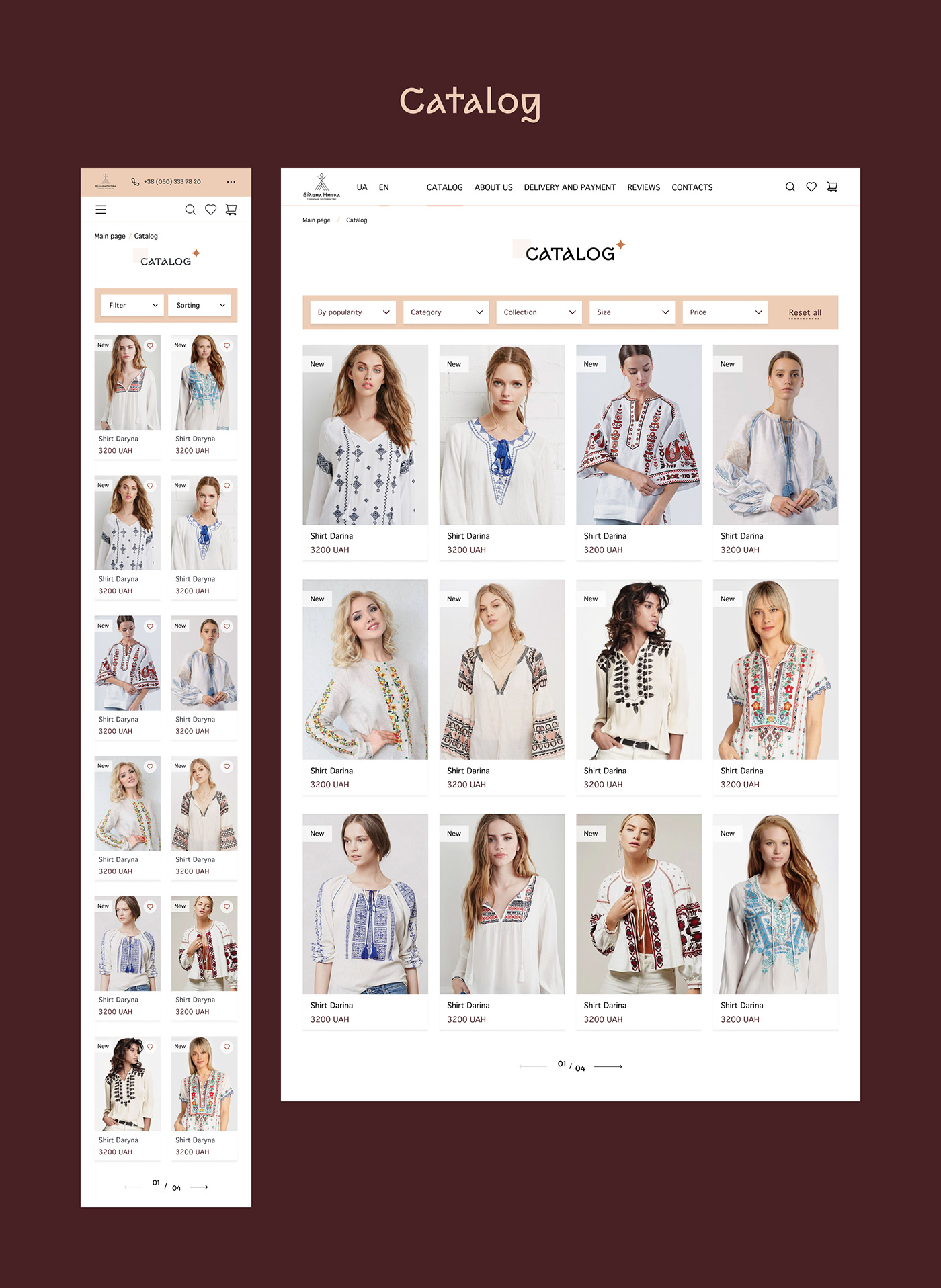 Ecommerce clothing store Embroidery e-commerce e-Commerce website shop store Fashion  ukraine Website