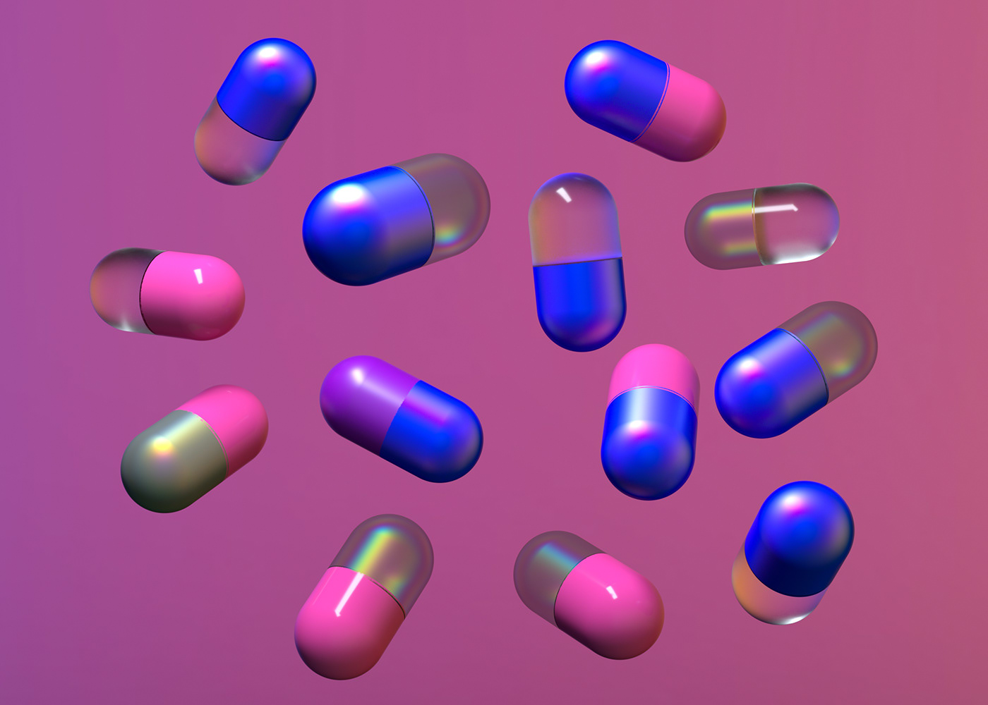 3D cyber Cyberpunk glow gradient holographic iridescent neon pills punk