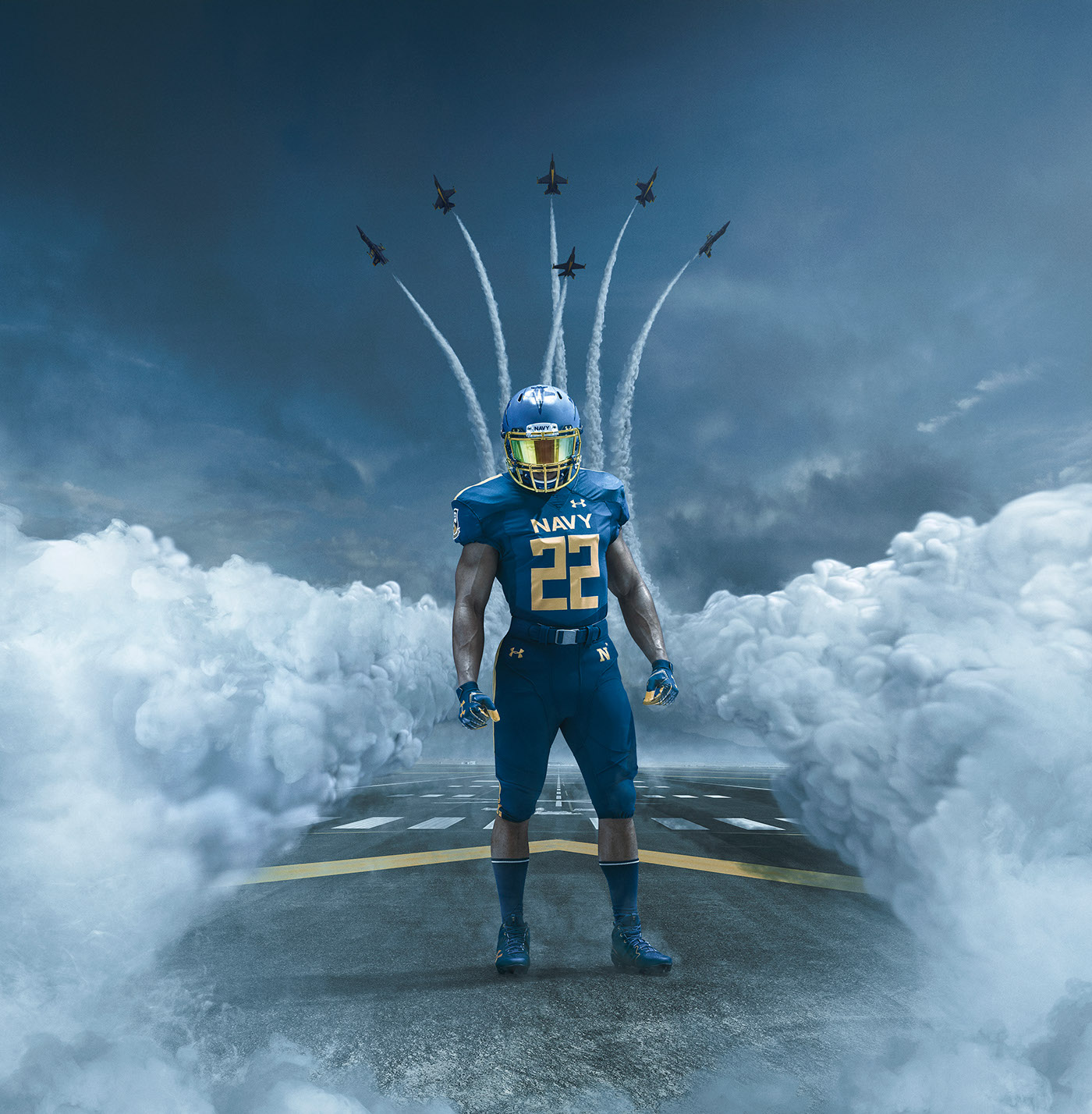navy football sports college uniforms BlueAngels UnderArmour smoke CGI 3D