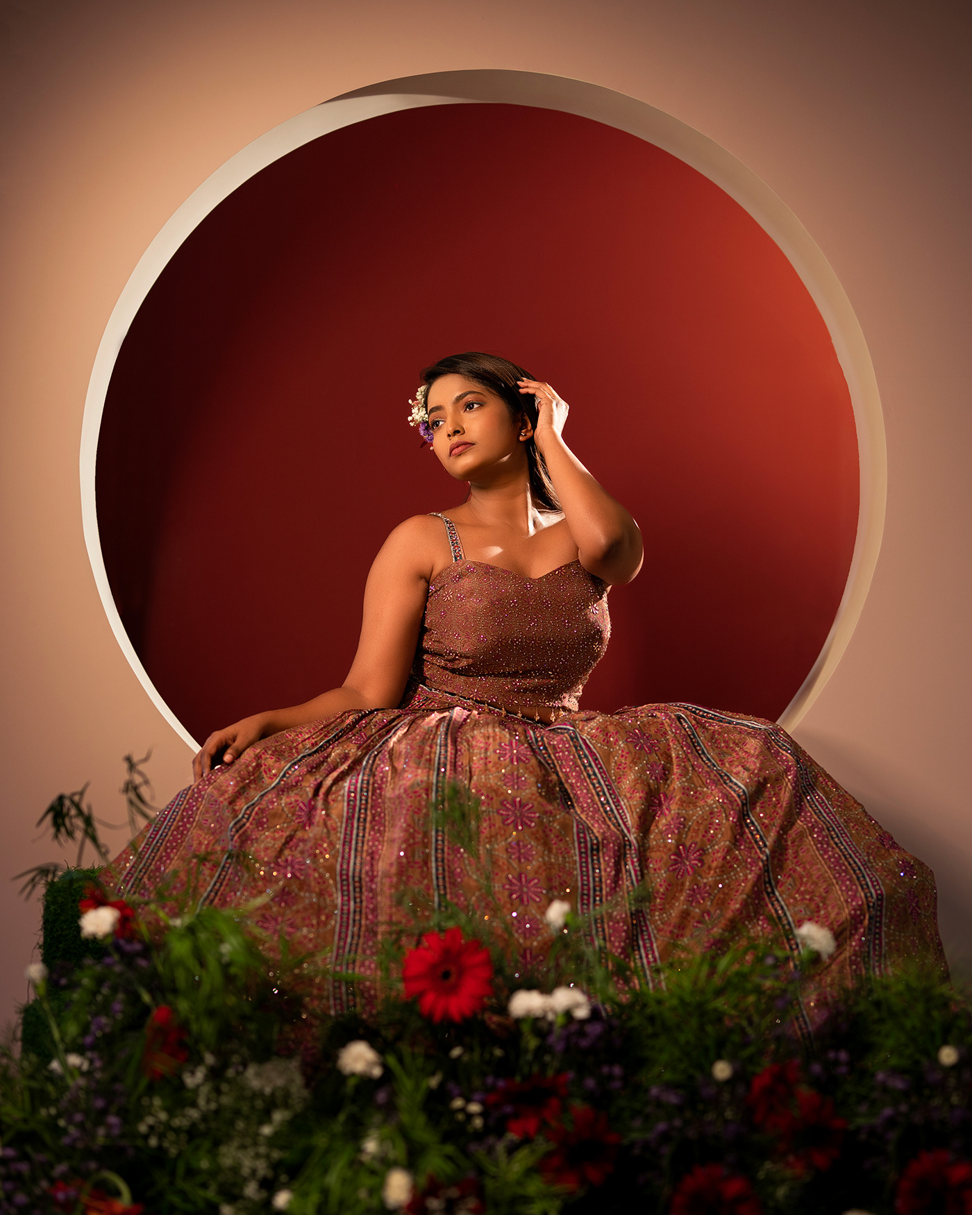 fashion photography fashion styling Indoor Photography styling  Studio Photography lehenga bridesmaid indian flower set up