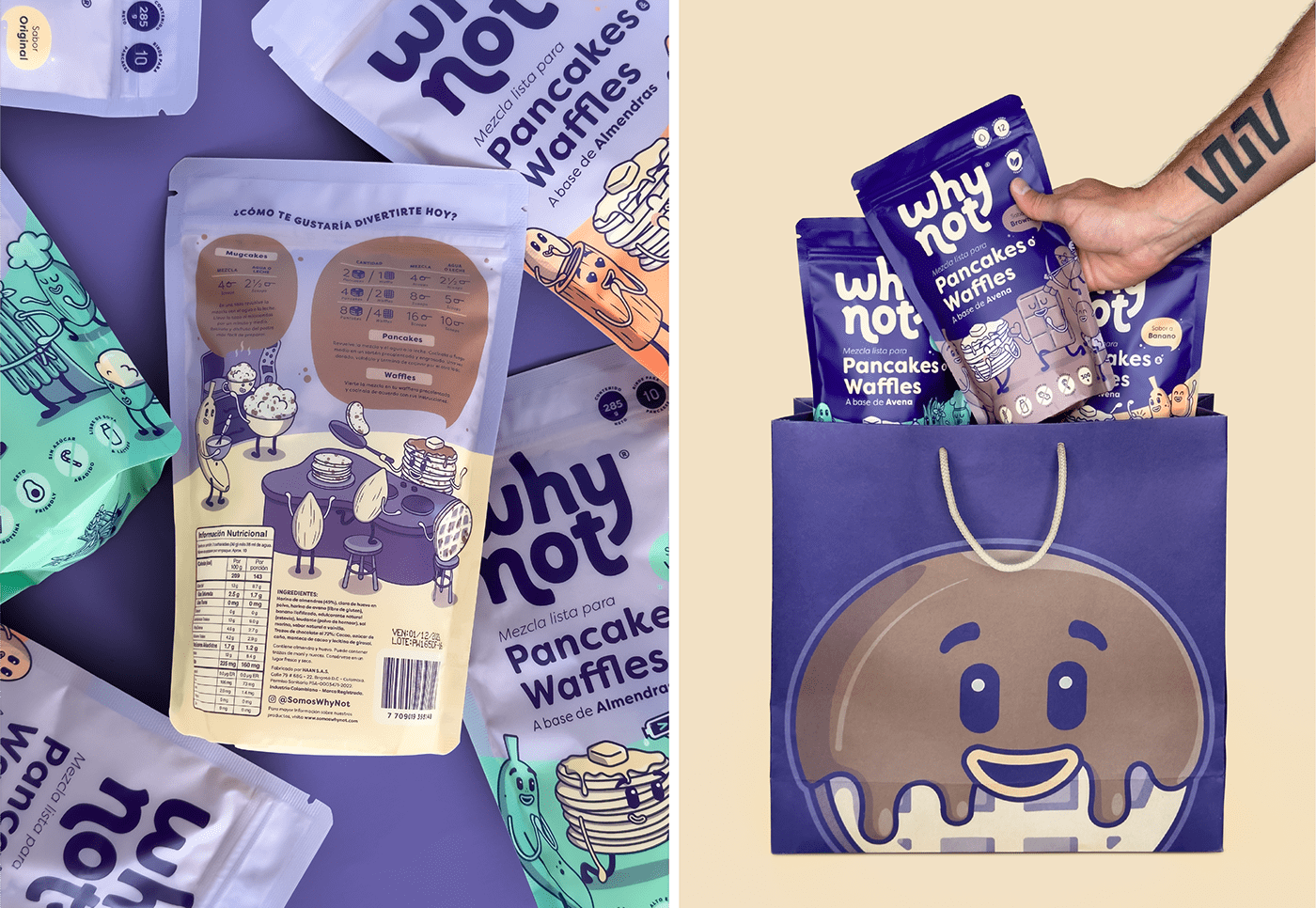 brand identity cartoon design doodle graphic design  ILLUSTRATION  Packaging pancakes visual identity waffle