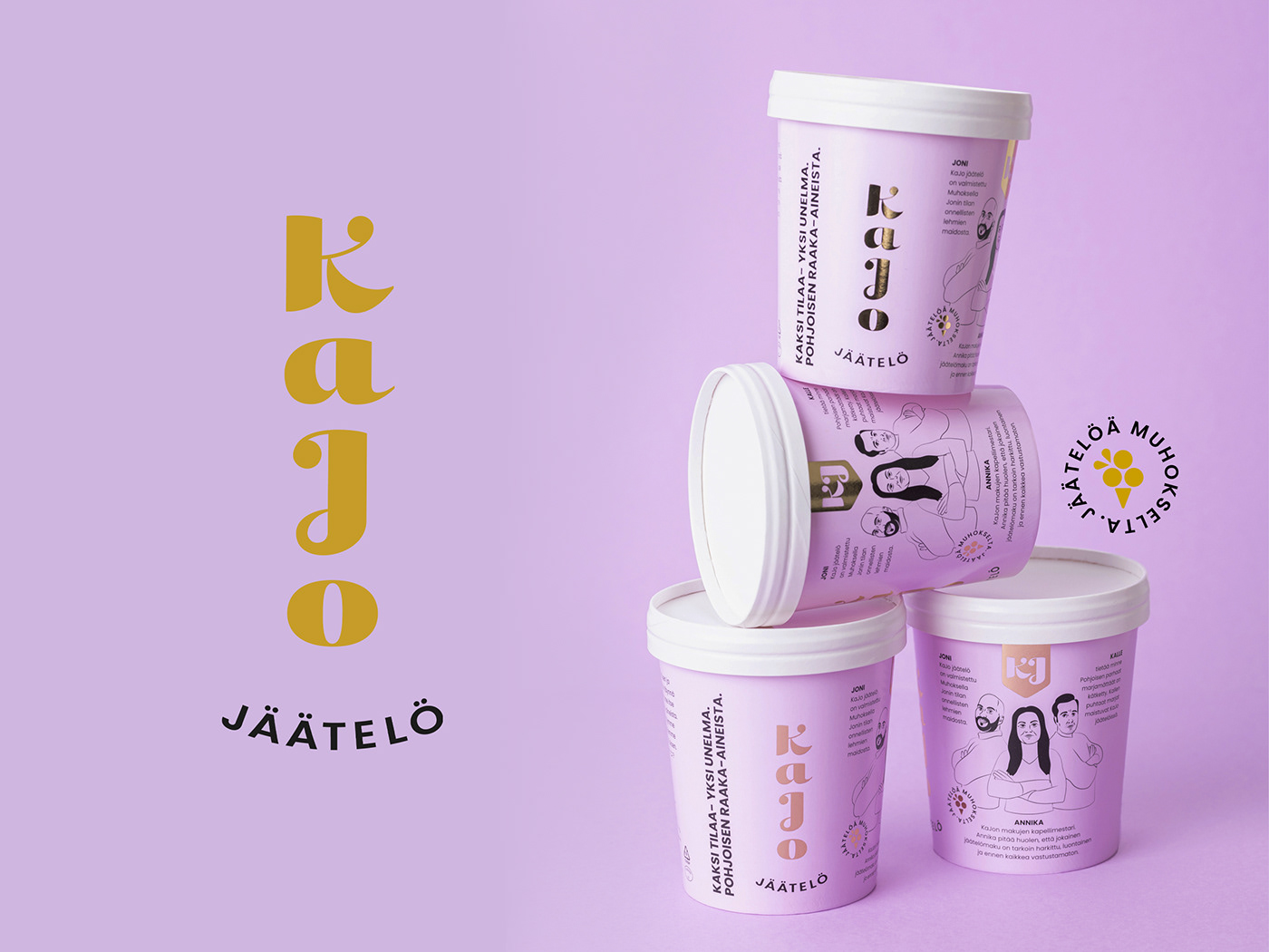 Brand Design cream logo food label Food Packaging ice cream ice cream branding KaJo Jäätelö label design packaging graphics visual identity