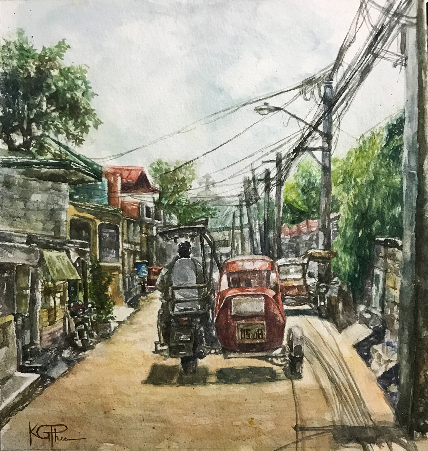 painting   philippines Realism Street tricycle watercolor