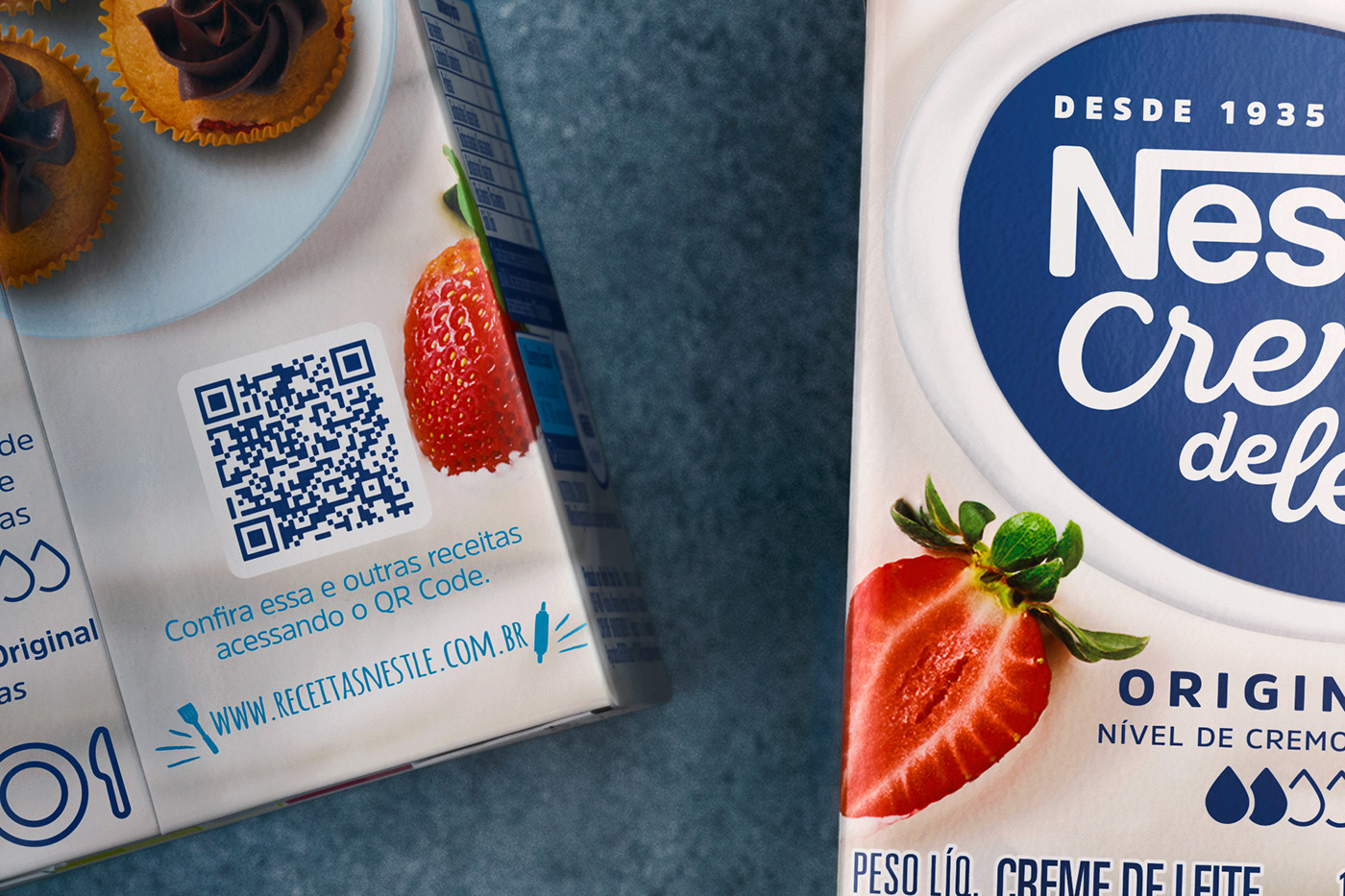 Detail of two milk cream packages