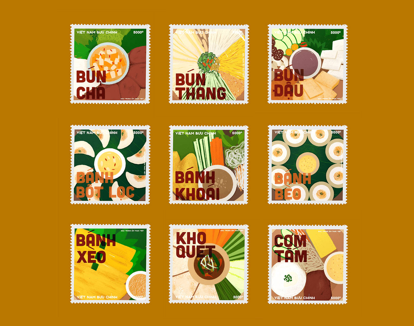 artwork Digital Art  digital illustration Drawing  Food  ILLUSTRATION  stamp traditional vietnam
