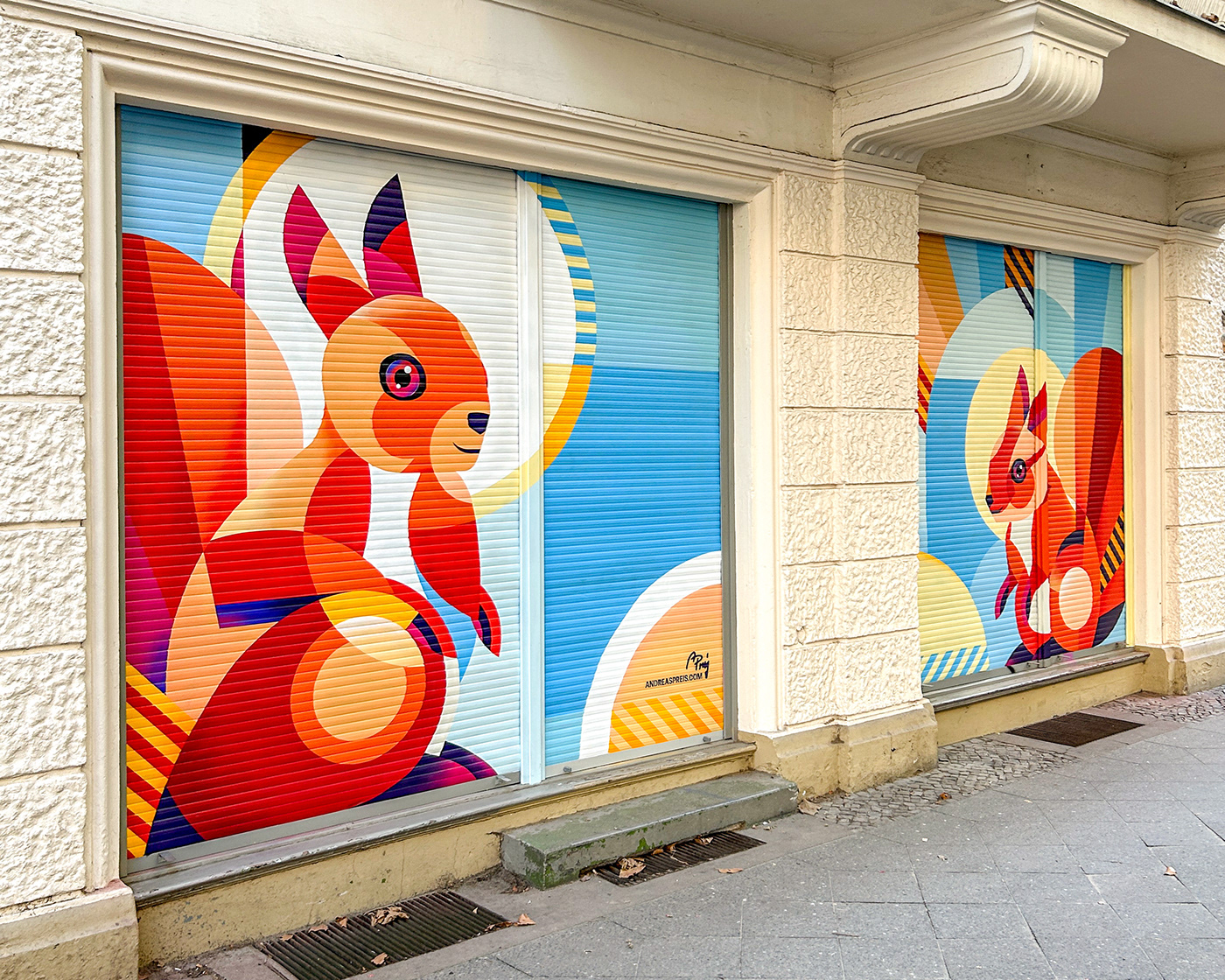 urban art Street Art  Mural wall art painting   squirrel cute animal Character design  geometric