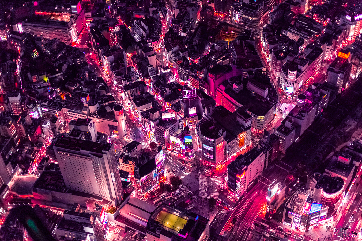 japan tokyo SHIBUYA glow Aerial neon night Urban crossing helicopter
