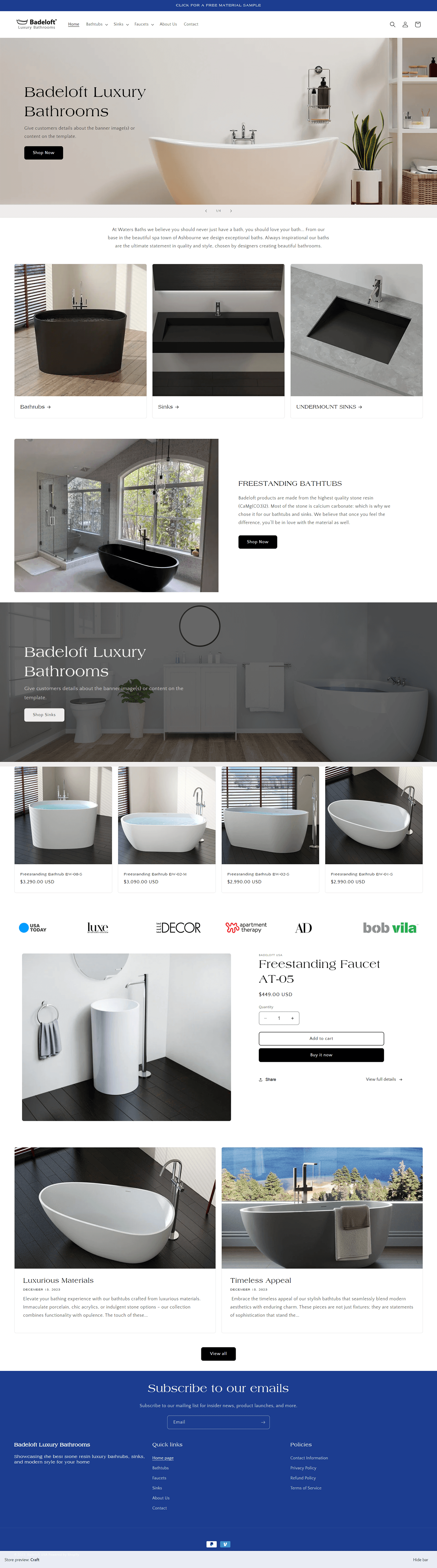 Bathroom accessories Web Design  landing page ui design Bathroom Website Design sinks & taps tabs website