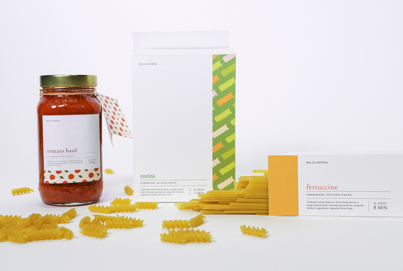 Pasta Packaging pasta sauce simple clean minimalistic Packaging package design  rotini Fettuccine Basil
