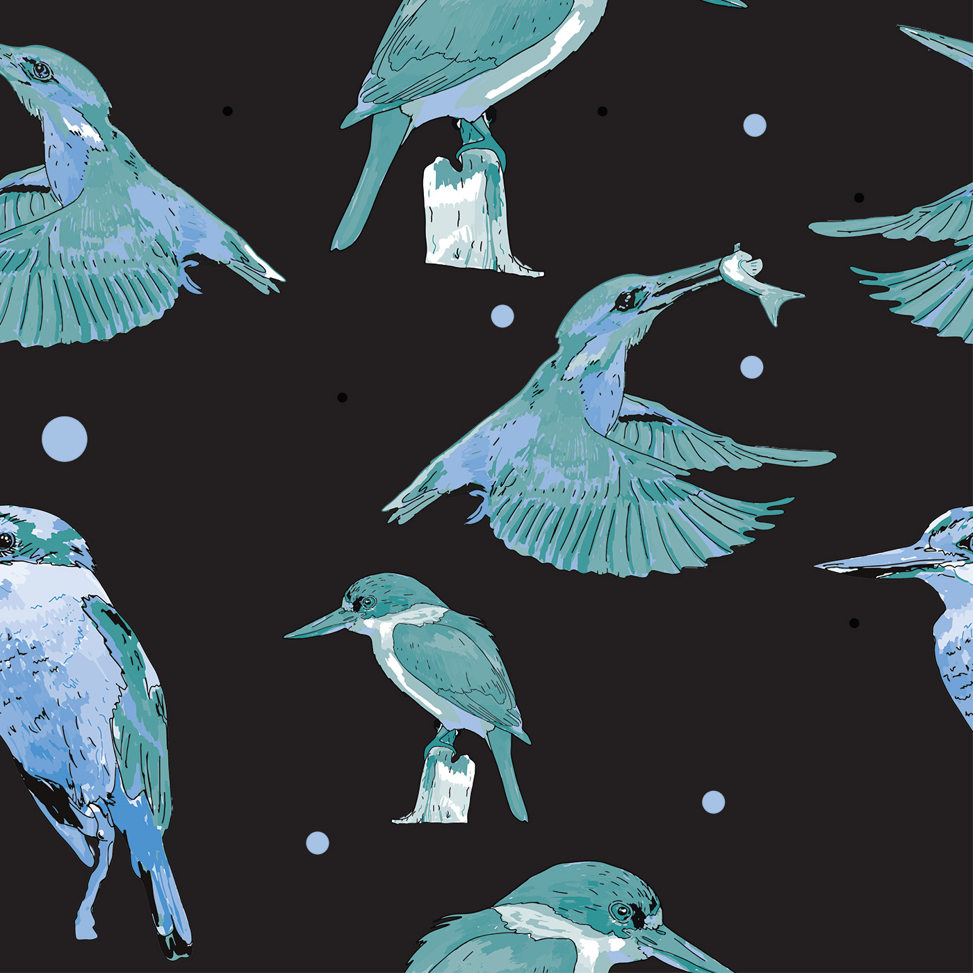 Australian Kingfisher birds bird pattern sketch Digital Art 