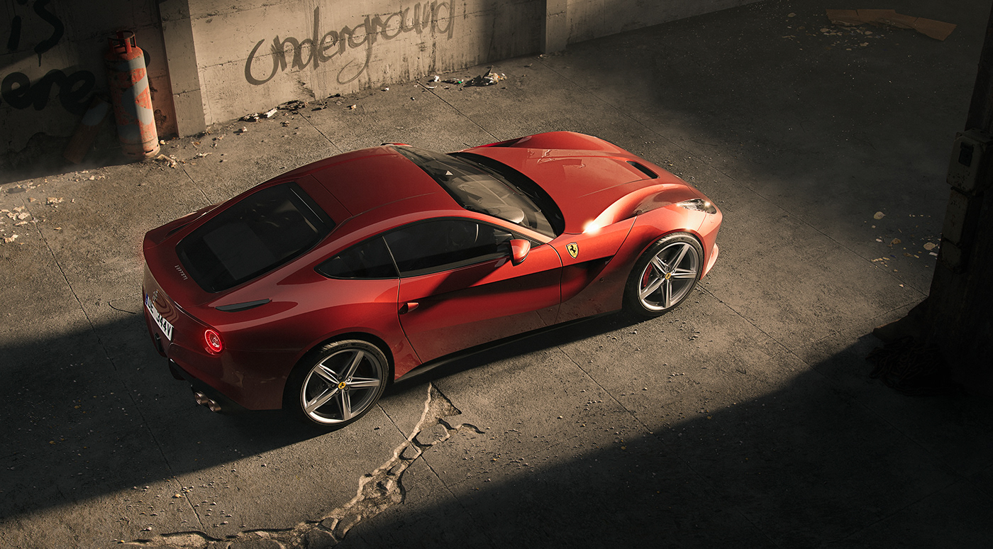 automotive   CGI Render corona 3ds max FERRARI retouch Advertising  3D car