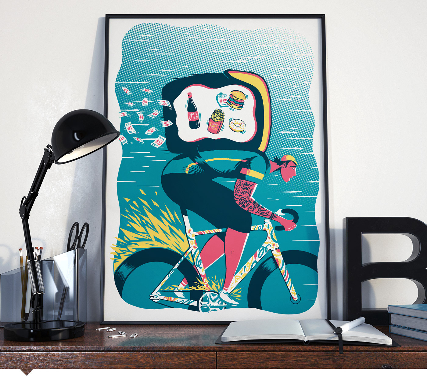Cycling Bicycle print poster art Deliveroo bicyclecourier Transport Food  fitness