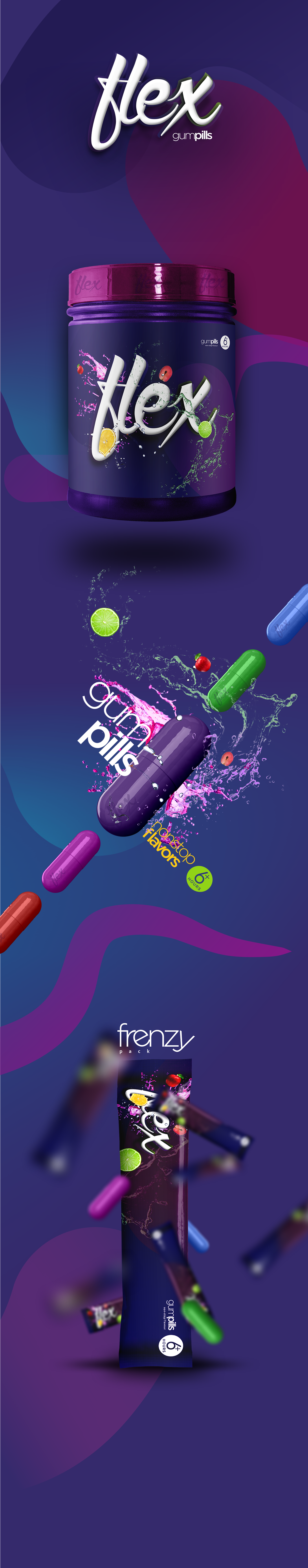 flex gum purple package design  pills Fun product kofo lagos nigeria