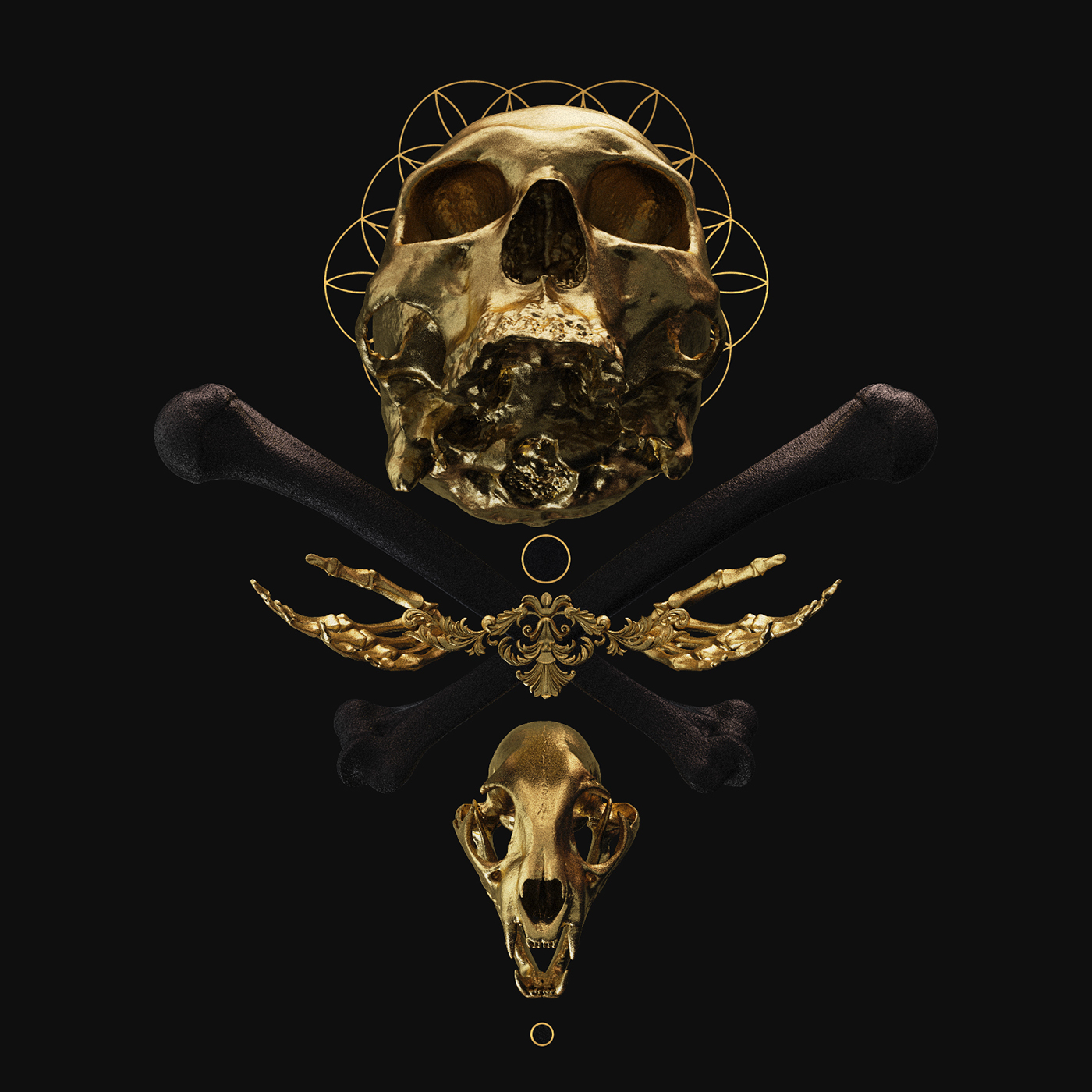 billelis religion gold 3d art skull tattoo graphic design  statue engraved ILLUSTRATION 