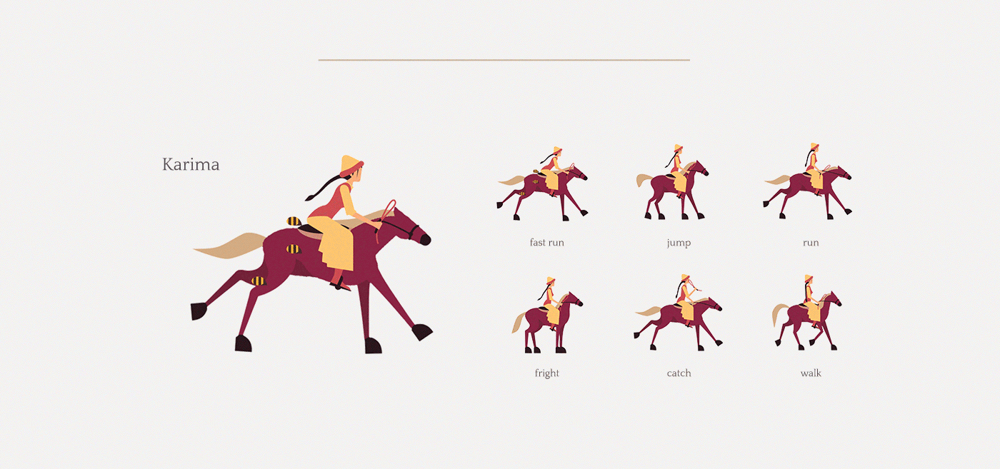 nauryz Kyz kuu game design  kazakhstan horse cowboy vector charachter mountains colorful