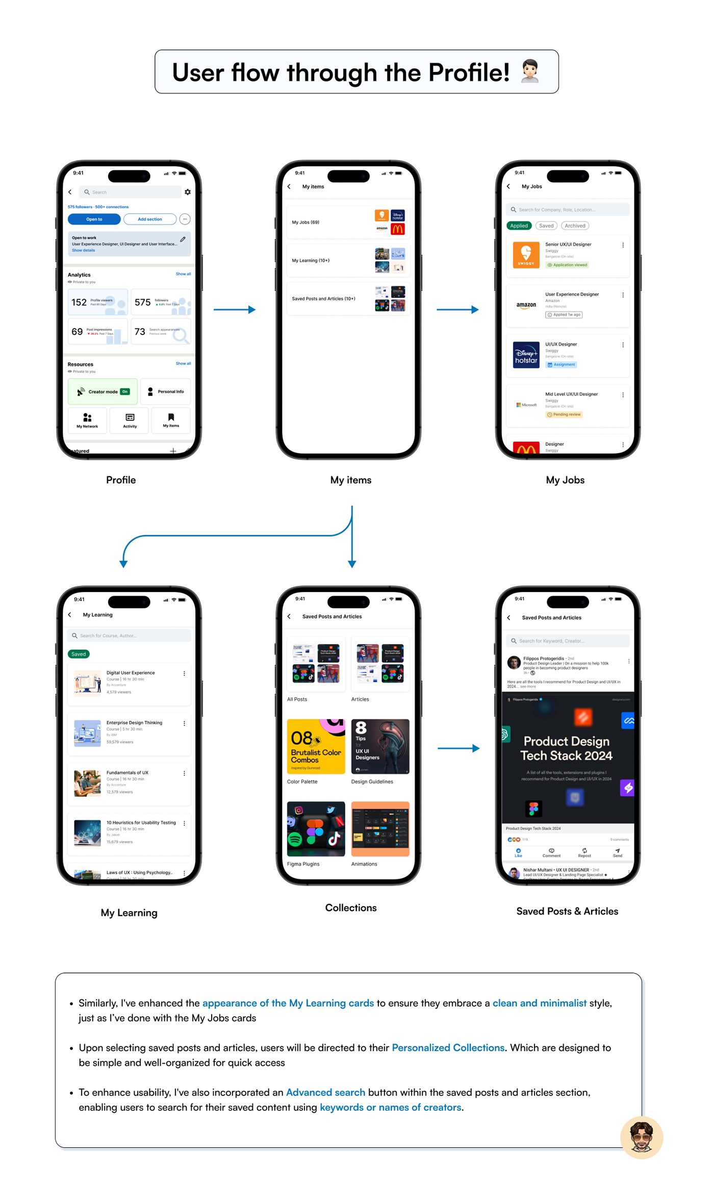 Linkedin UI/UX Case Study Mobile app redesign rebranding Figma user experience UX design ui design
