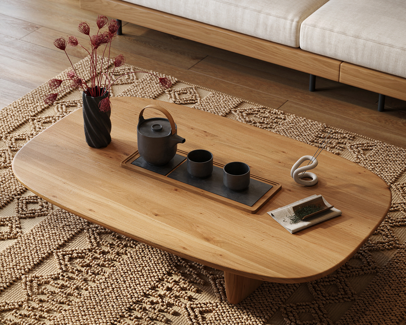 Japandi japanese wooden living room Minimalism minimalist modern interior design  bonsai tree bamboo