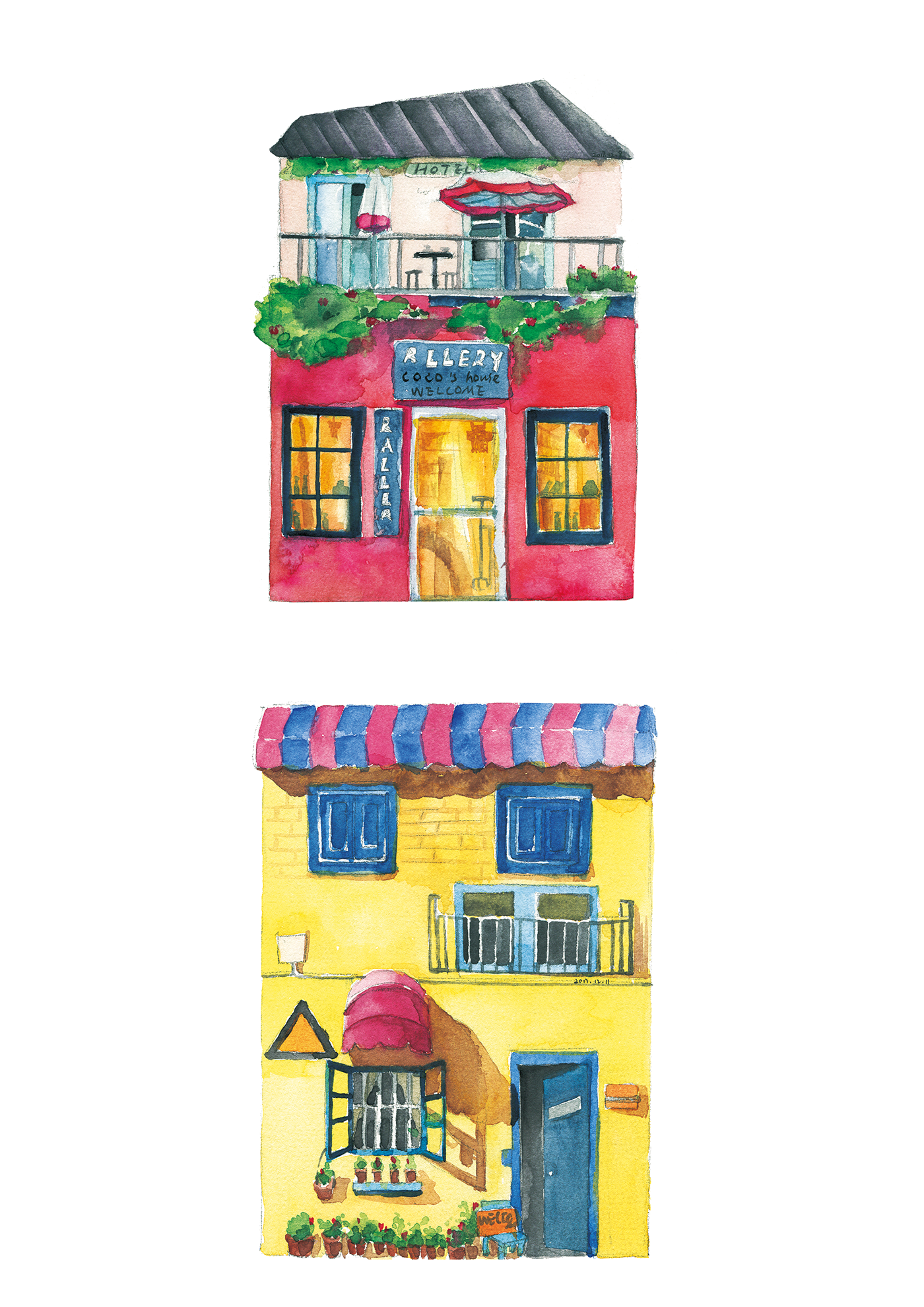 watercolor Marker Cottages houses ILLUSTRATION  Adobe Photoshop Adobe InDesign Diary