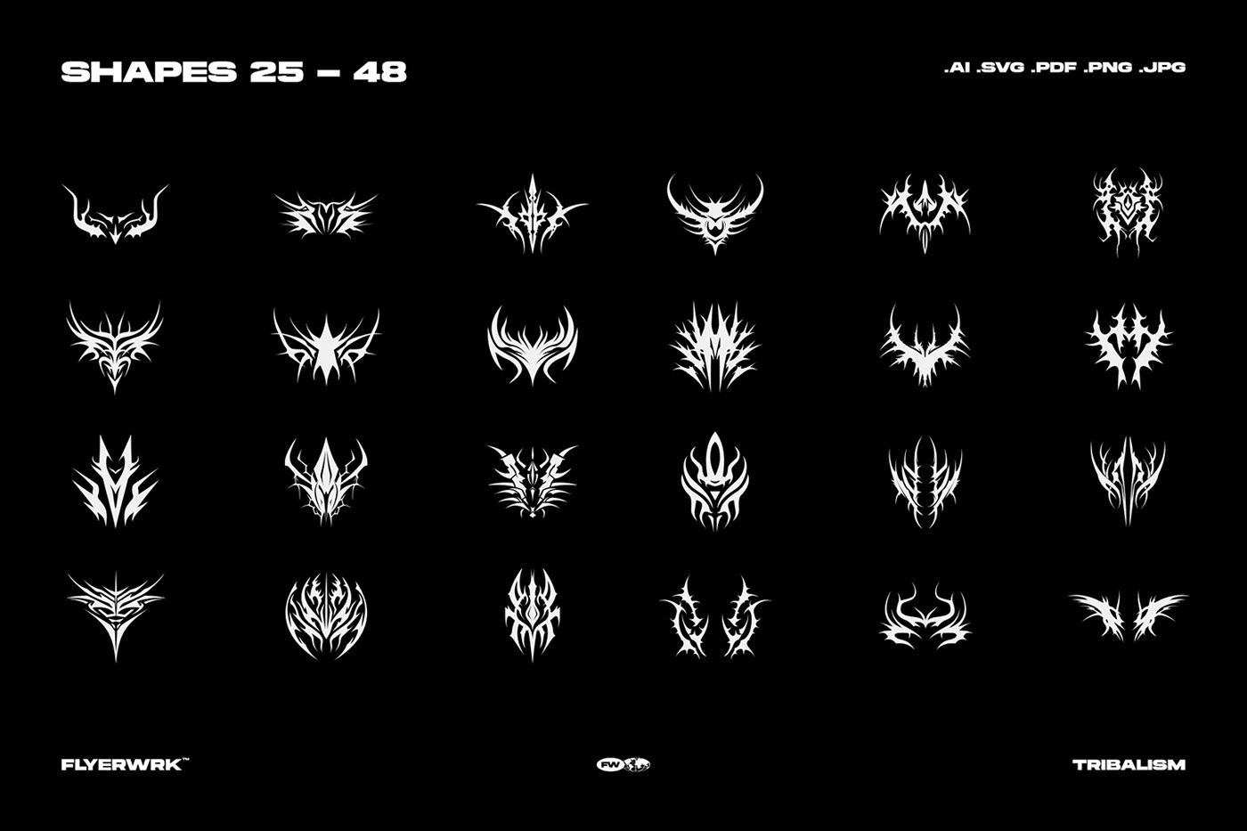 tribal shapes chrome objects vector Y2K symbol tattoo dark elements