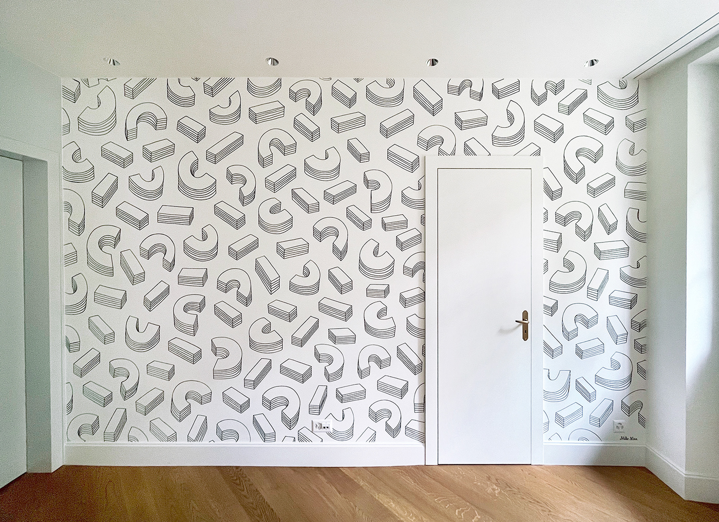 Black and white indoor mural for a child / baby bedroom in Switzerland, by Stillo Noir.