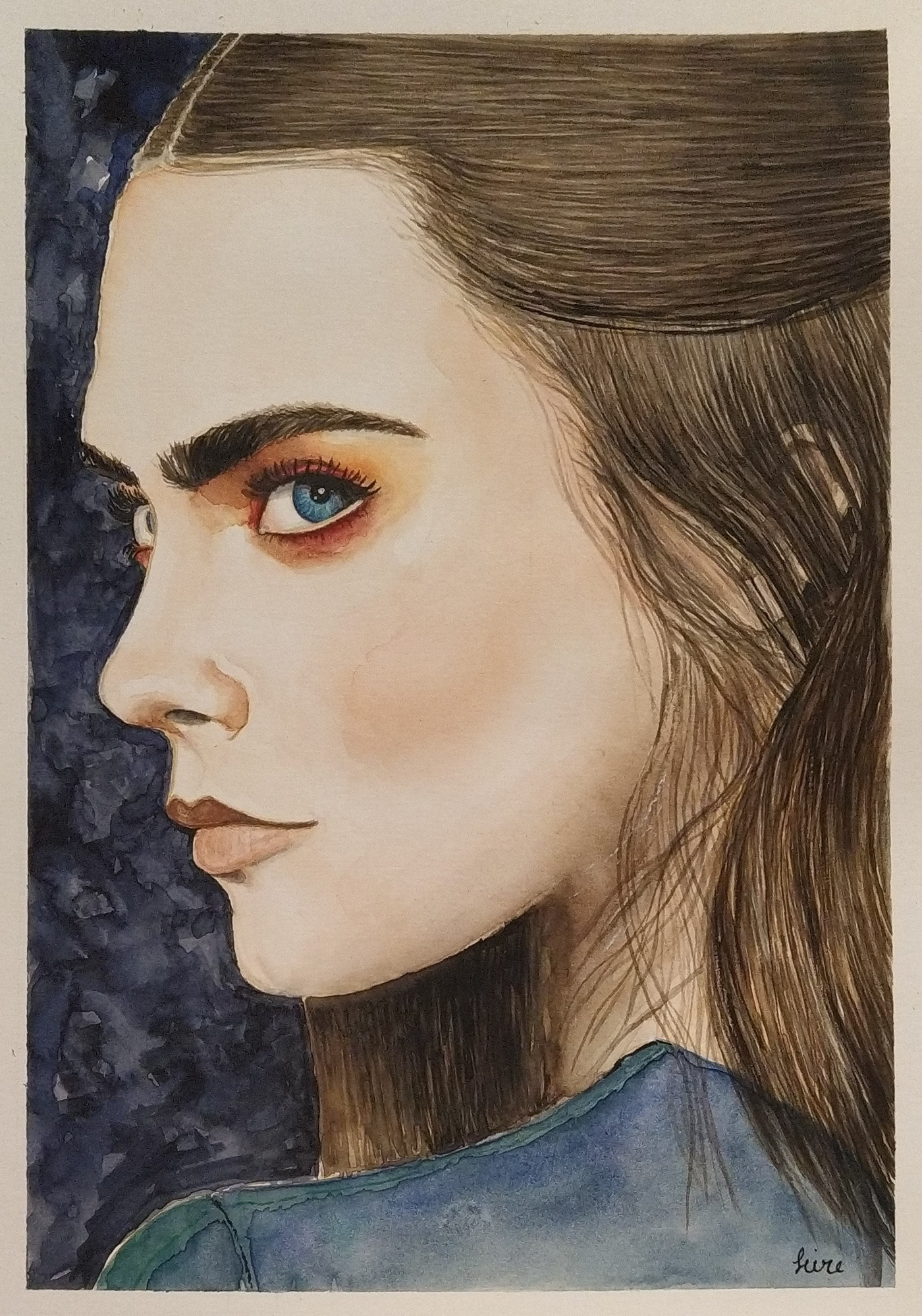 acuarela cara delevigne mujer portrait retrato watercolor