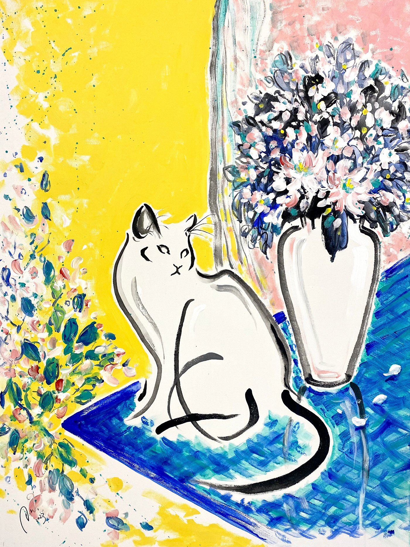 cat art painting   Cat minimalist Black Cat Asian American asian cat painting cat art show